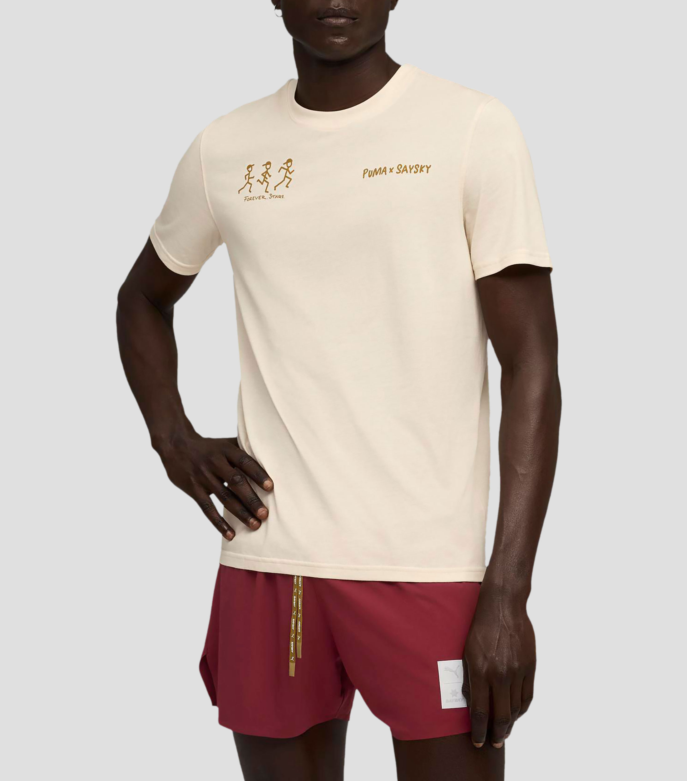 Playera para correr cuello redondo manga corta lisa Hombre