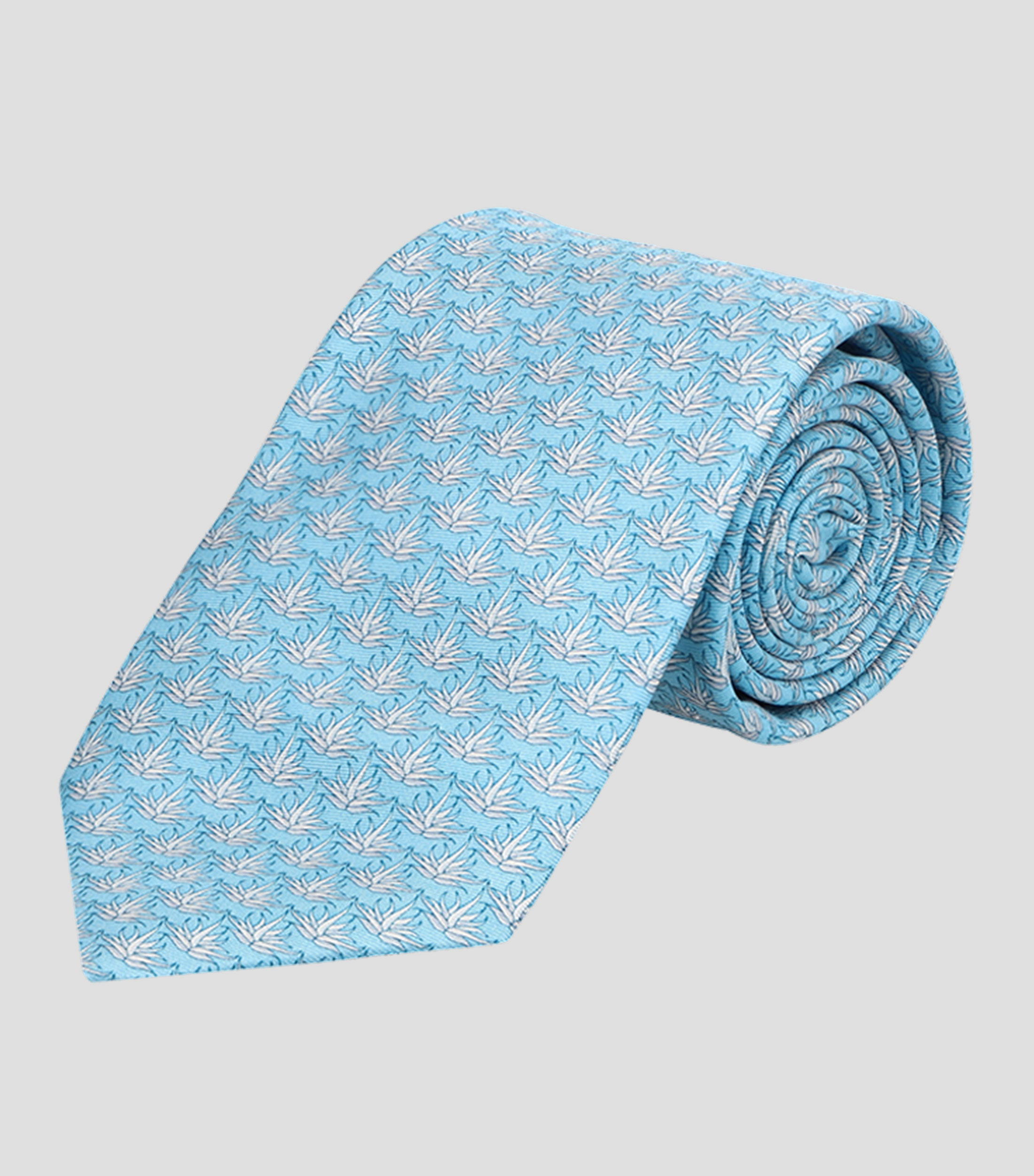Corbata ancha de seda azul cielo con agaves
