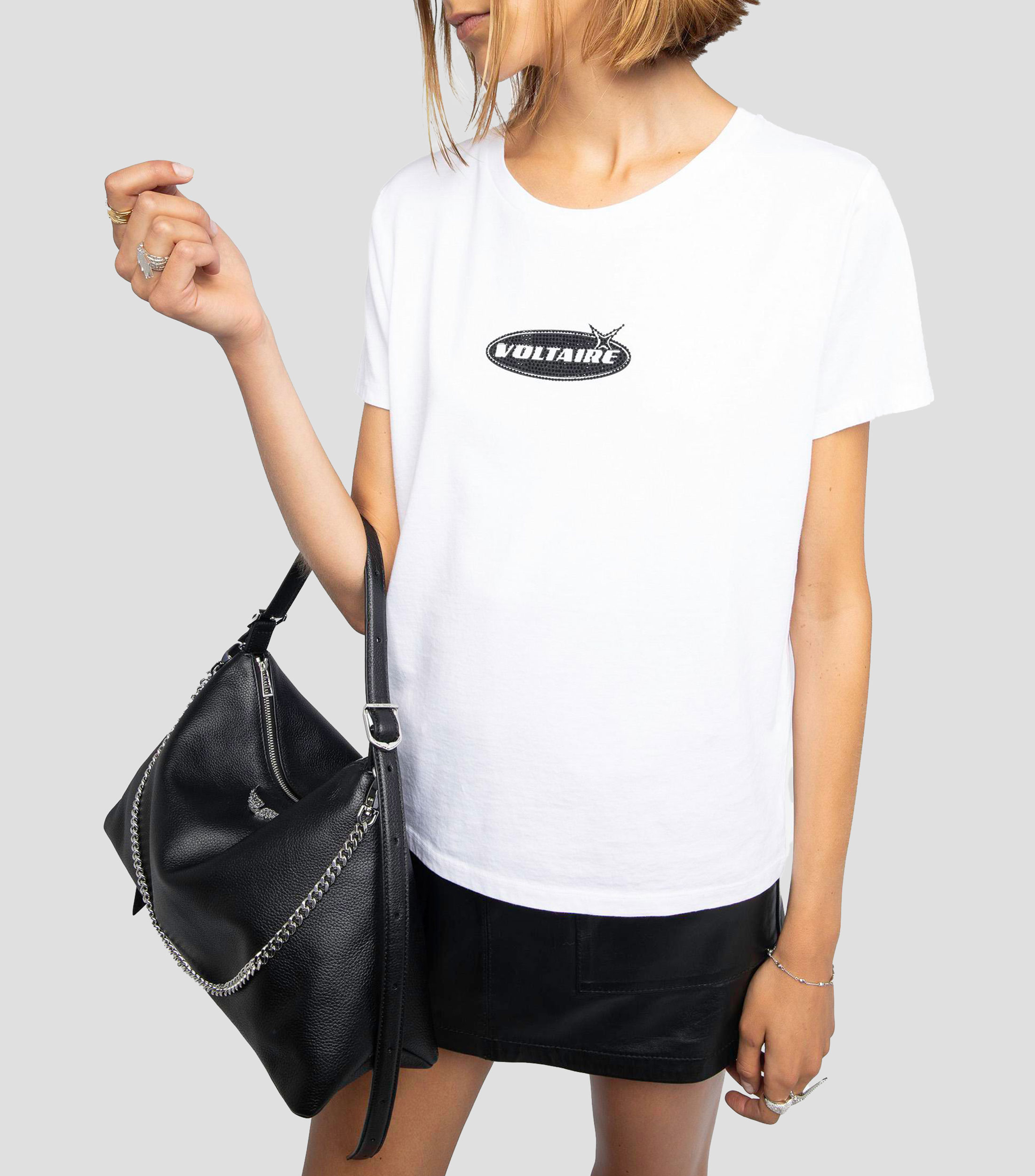 Playera de cuello redondo con manga corta lisa Mujer