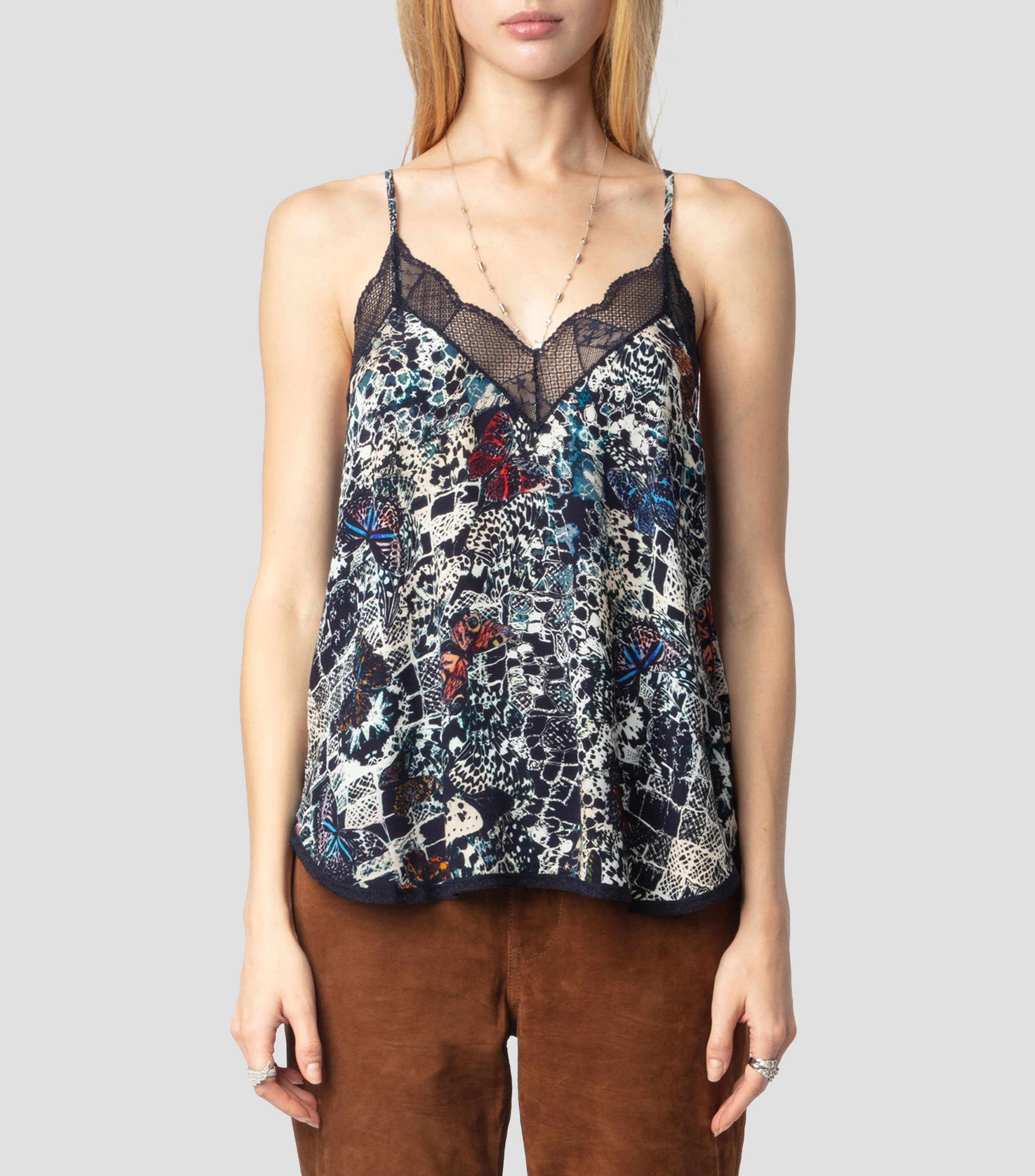 Blusa estampada sin mangas Mujer