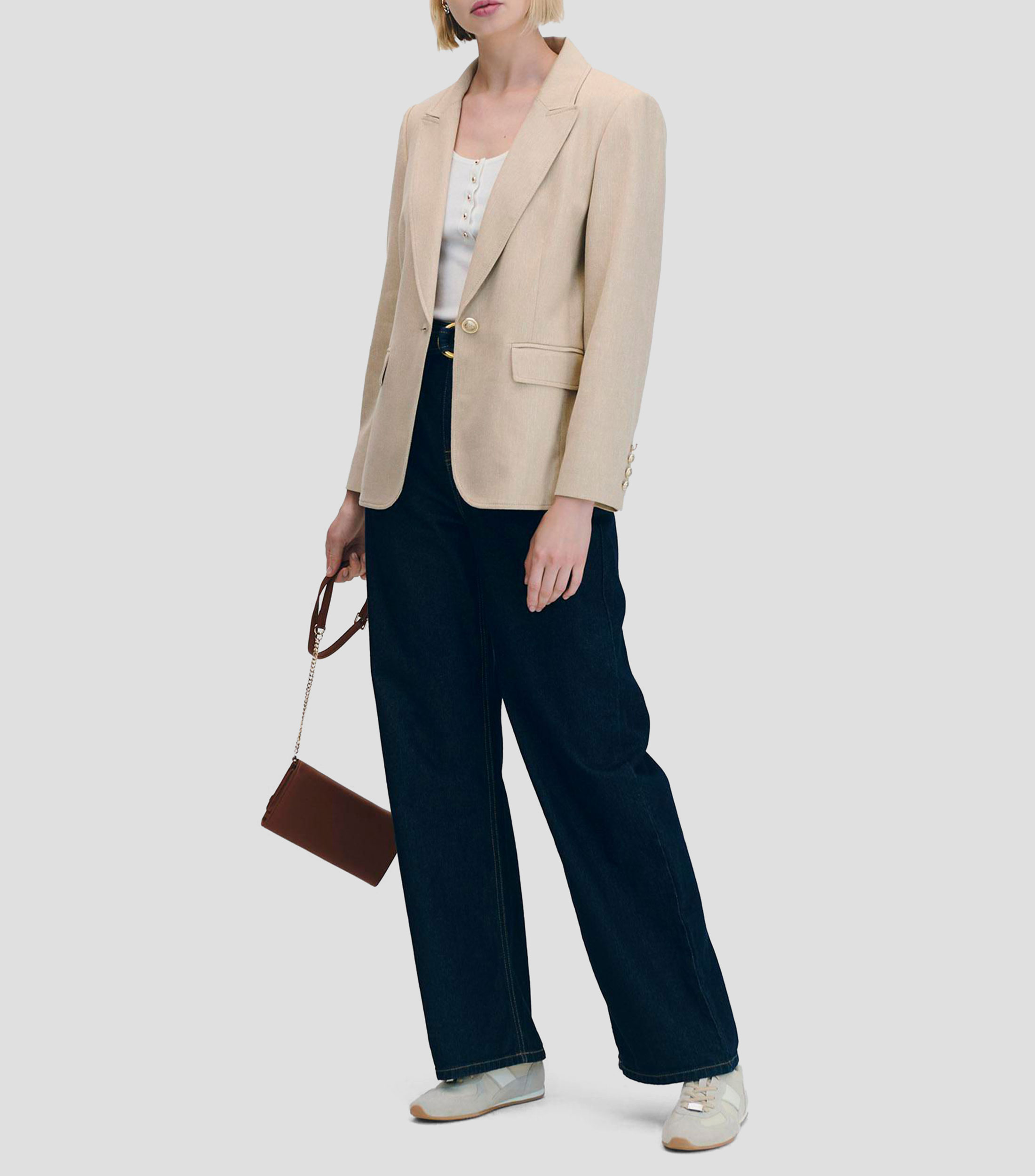 Blazer Con Textura Solapa De Pico Mujer