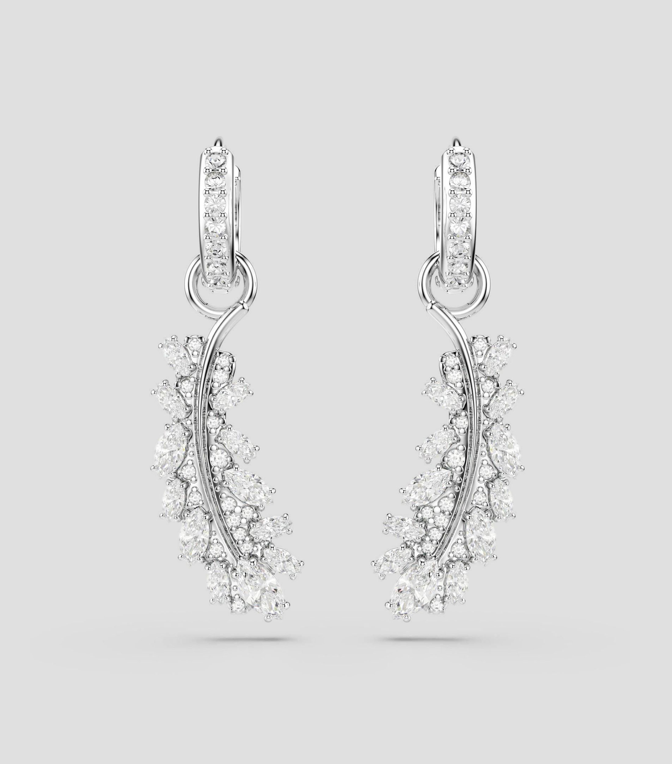 Aretes en rodio en forma de pluma con cristales transparentes Vienna Mujer