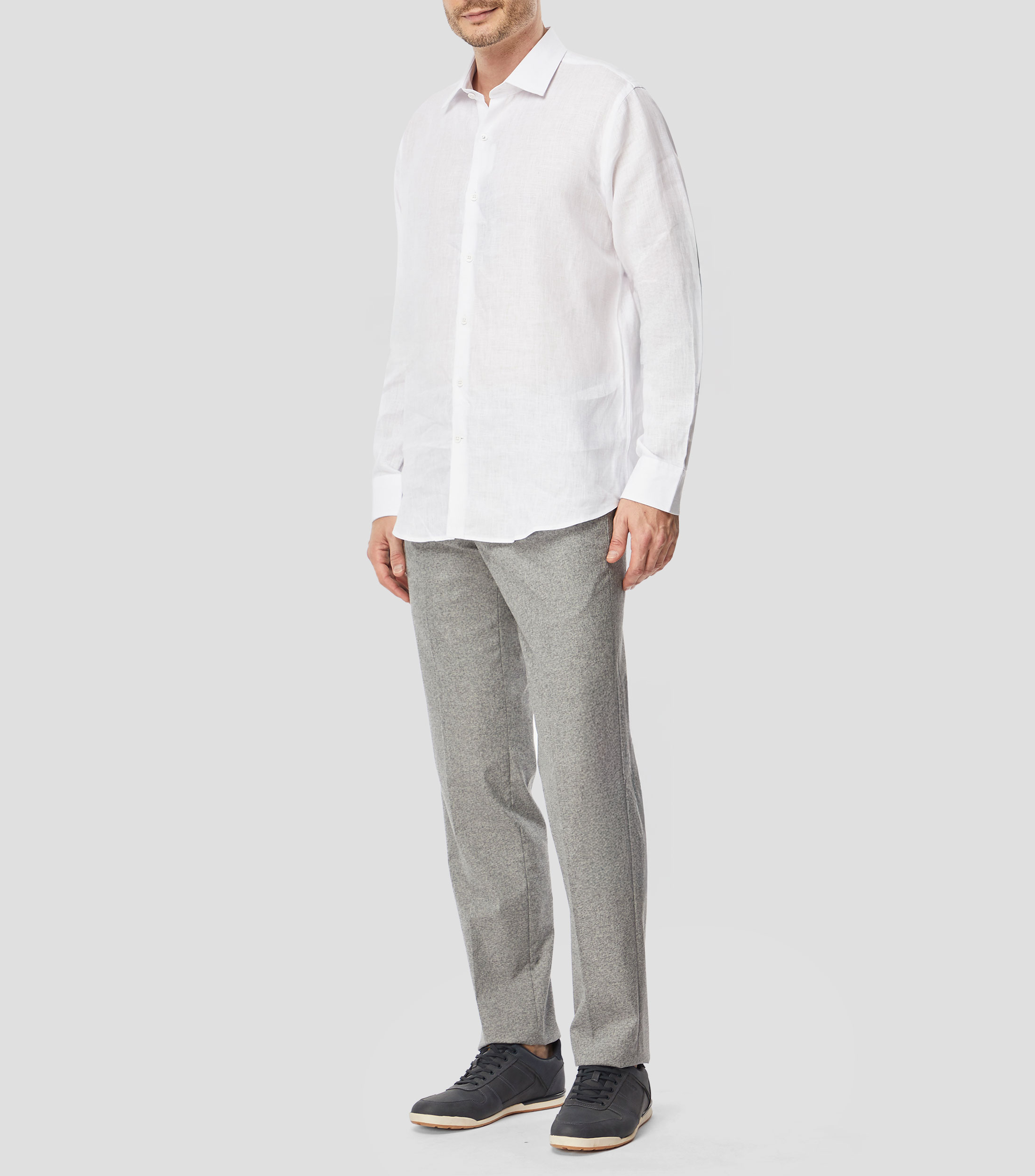 Camisa lisa de lino con manga larga Hombre