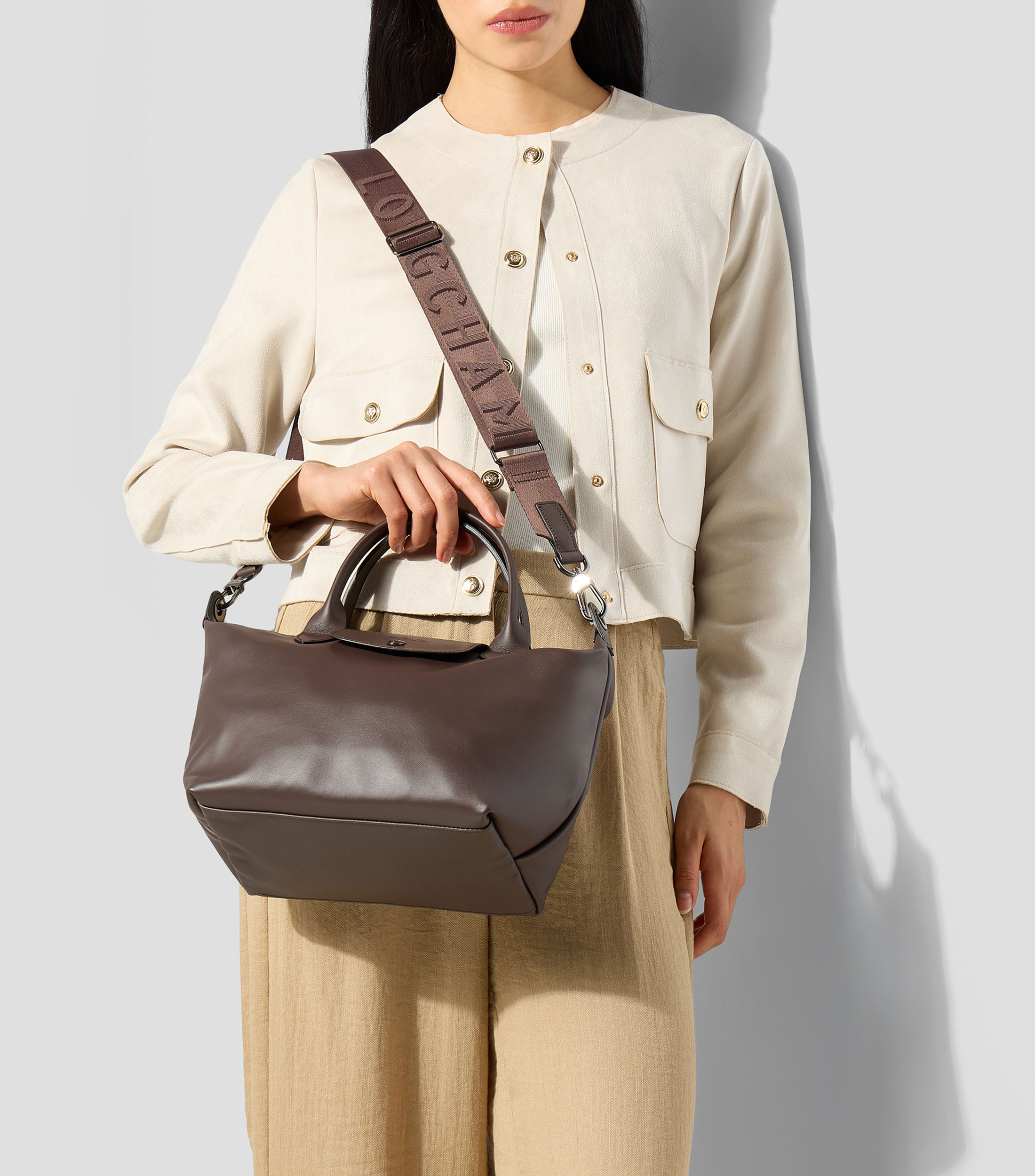 Bolsa Tote encuero de ternera lisa Mujer