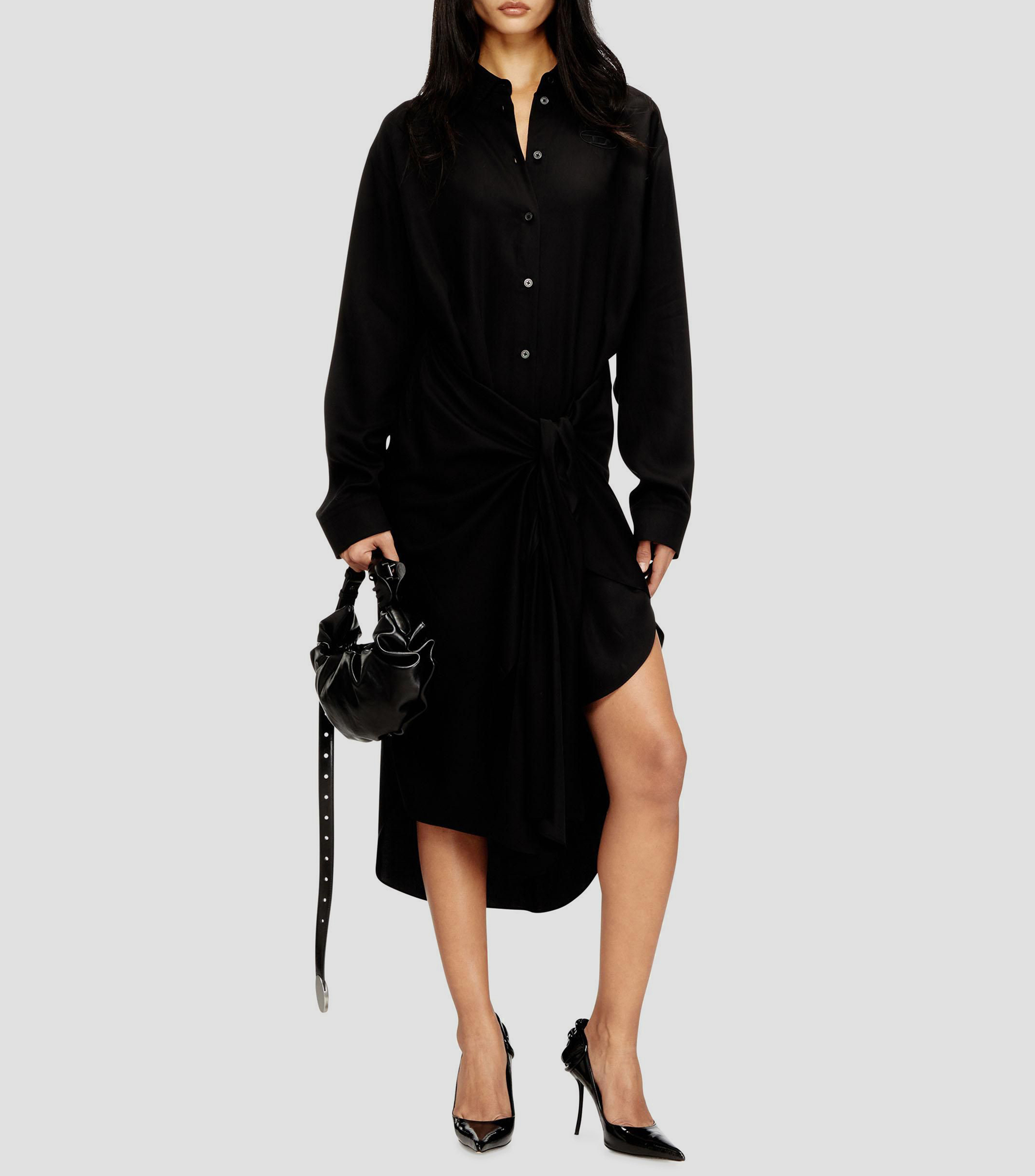 Vestido midi de manga larga liso D-Iletta-S1 Mujer