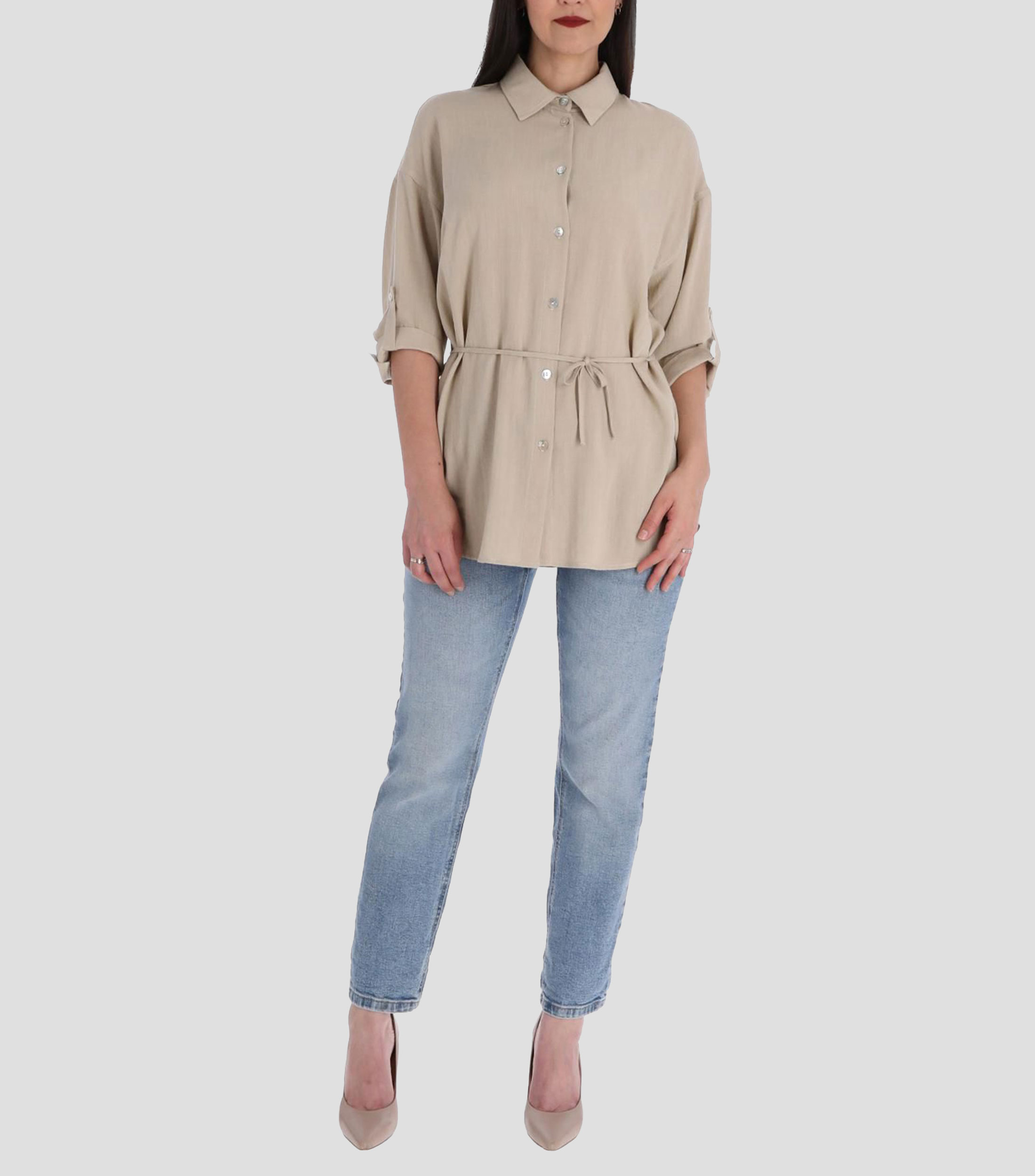 Blusa lisa manga 3/4 Mujer