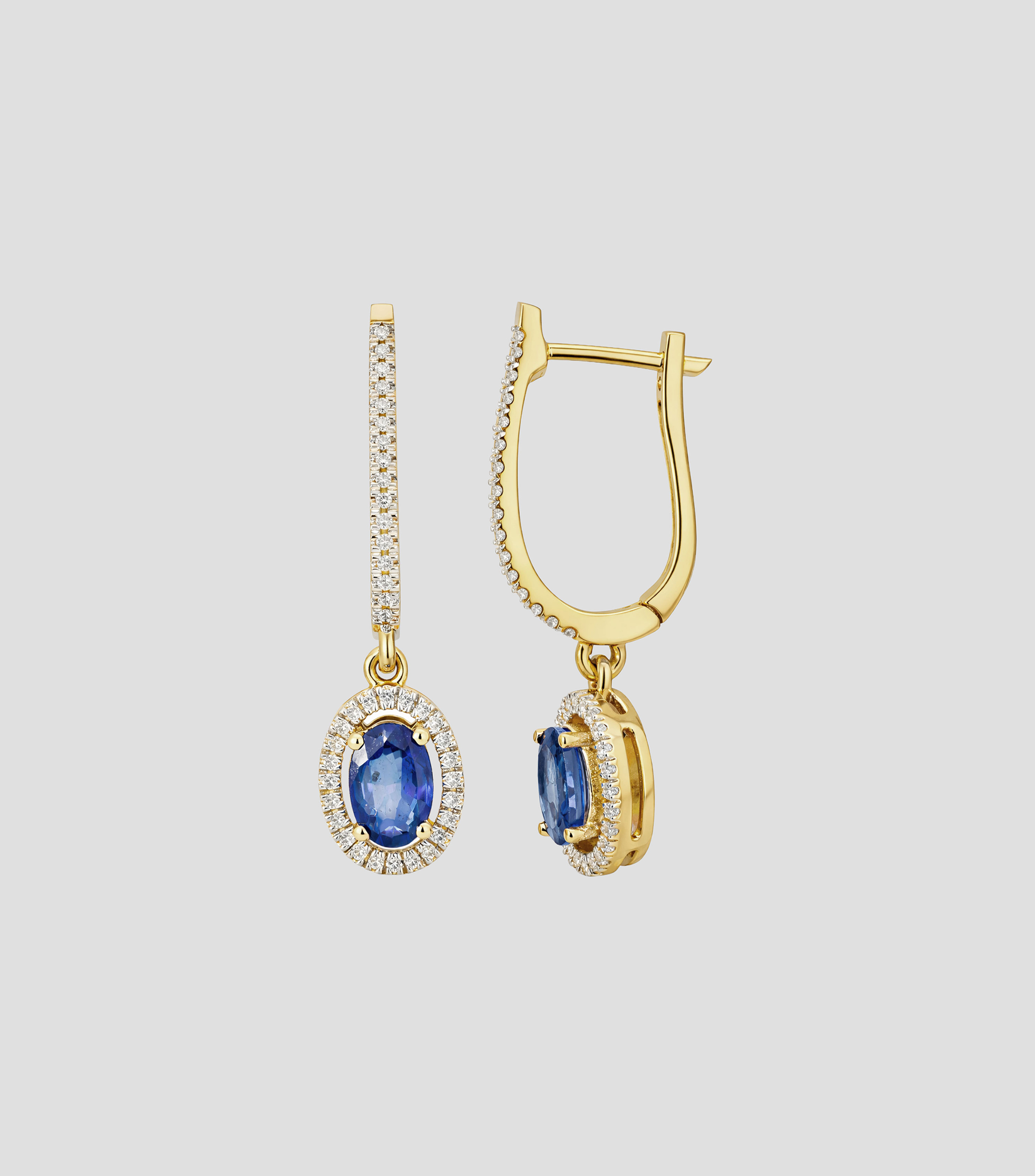 Aretes en Oro amarillo de 14 Kilates con zafiro y diamantes Mujer