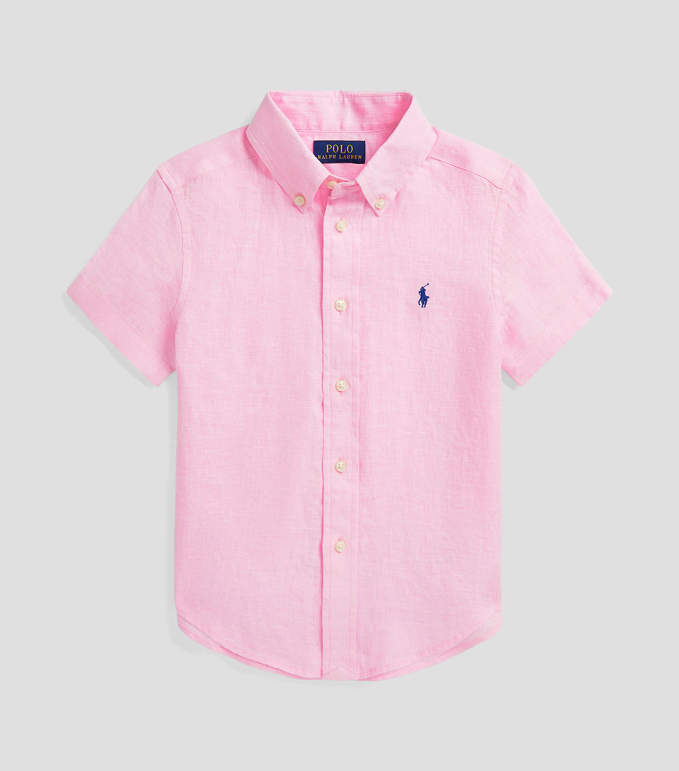 Camisa lisa de lino con manga corta Niño