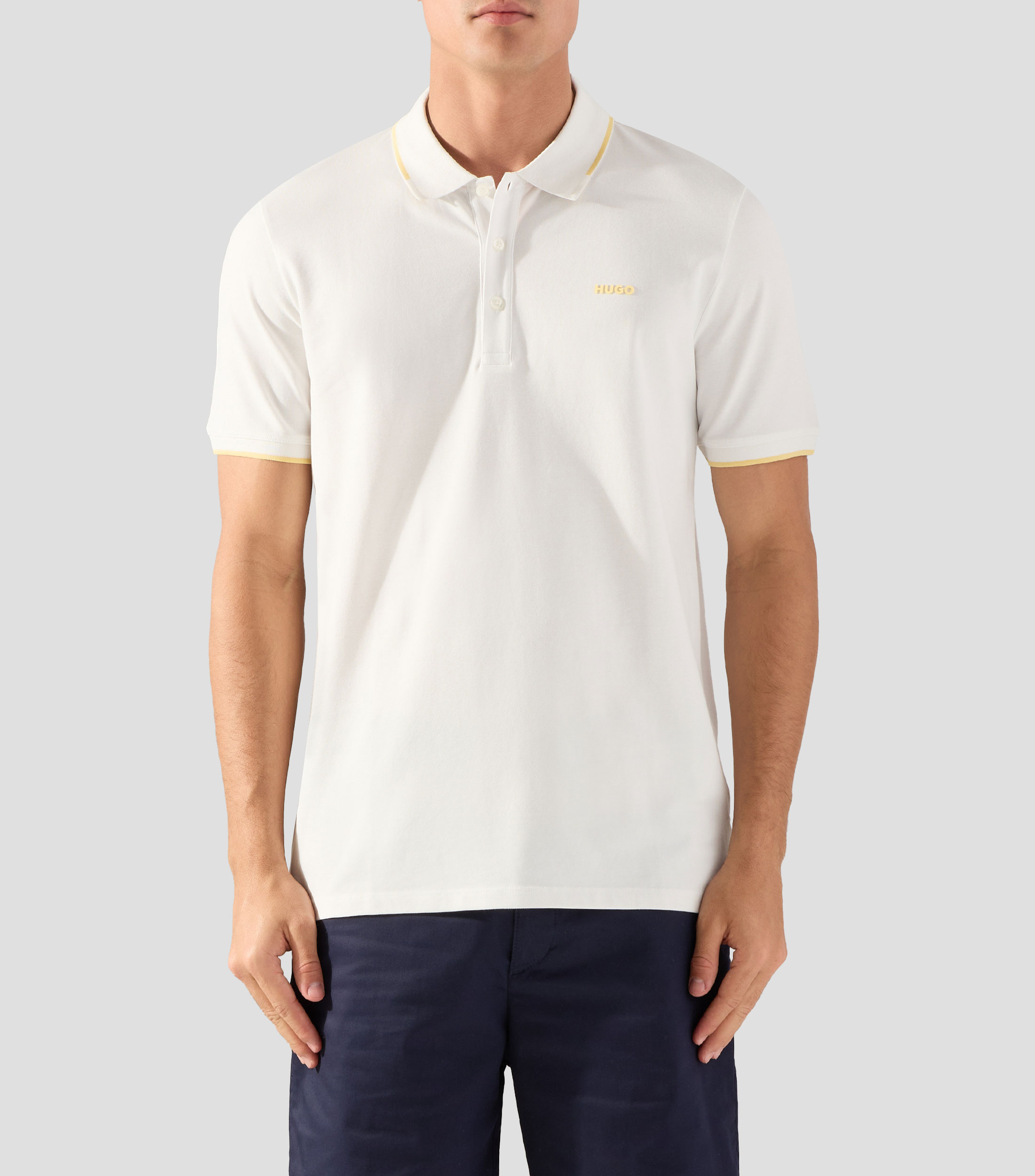 Polo slim de algodón elástico con ribetes en contraste Hombre