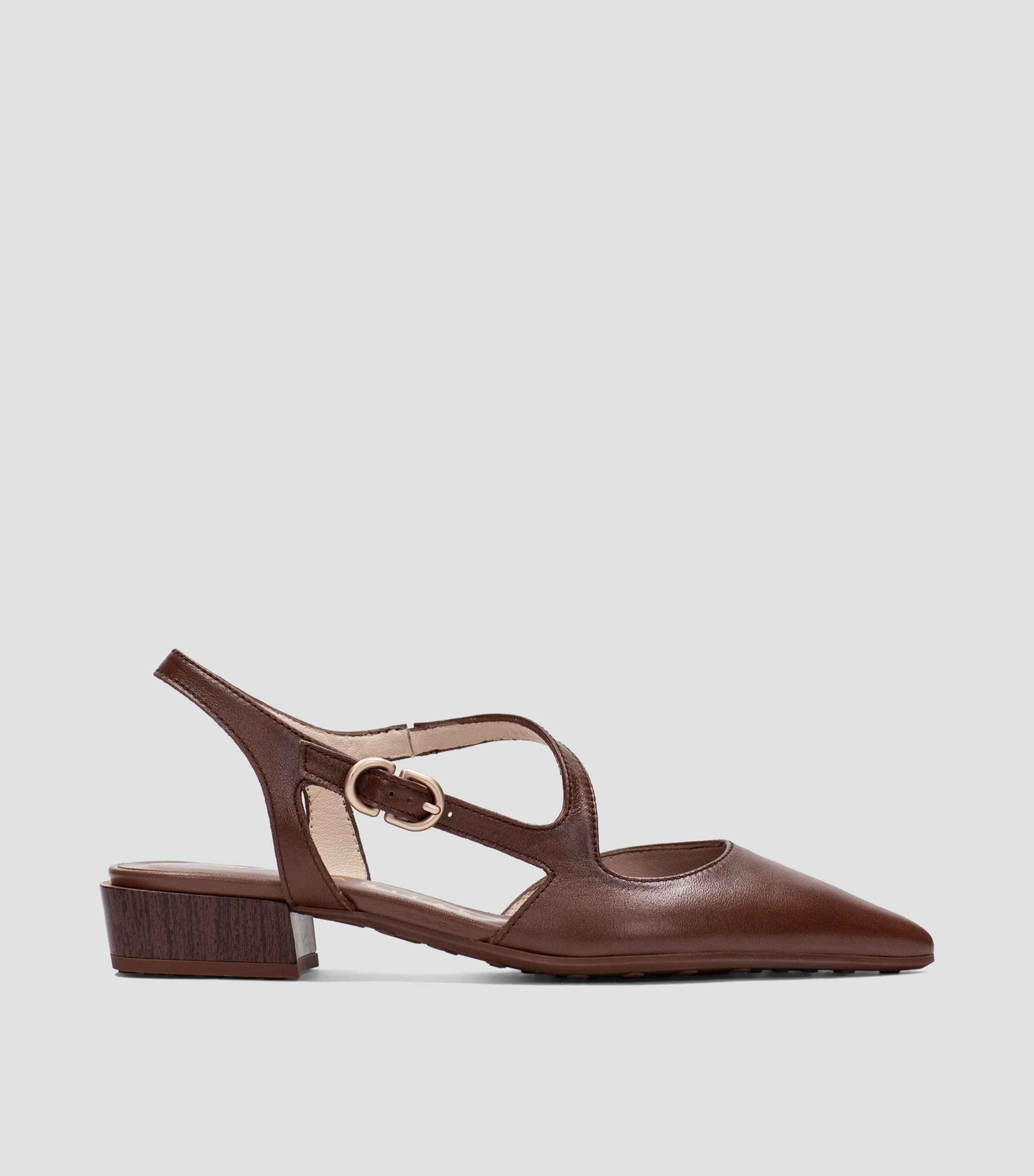 Flats tacón bajo ancho en piel Mujer