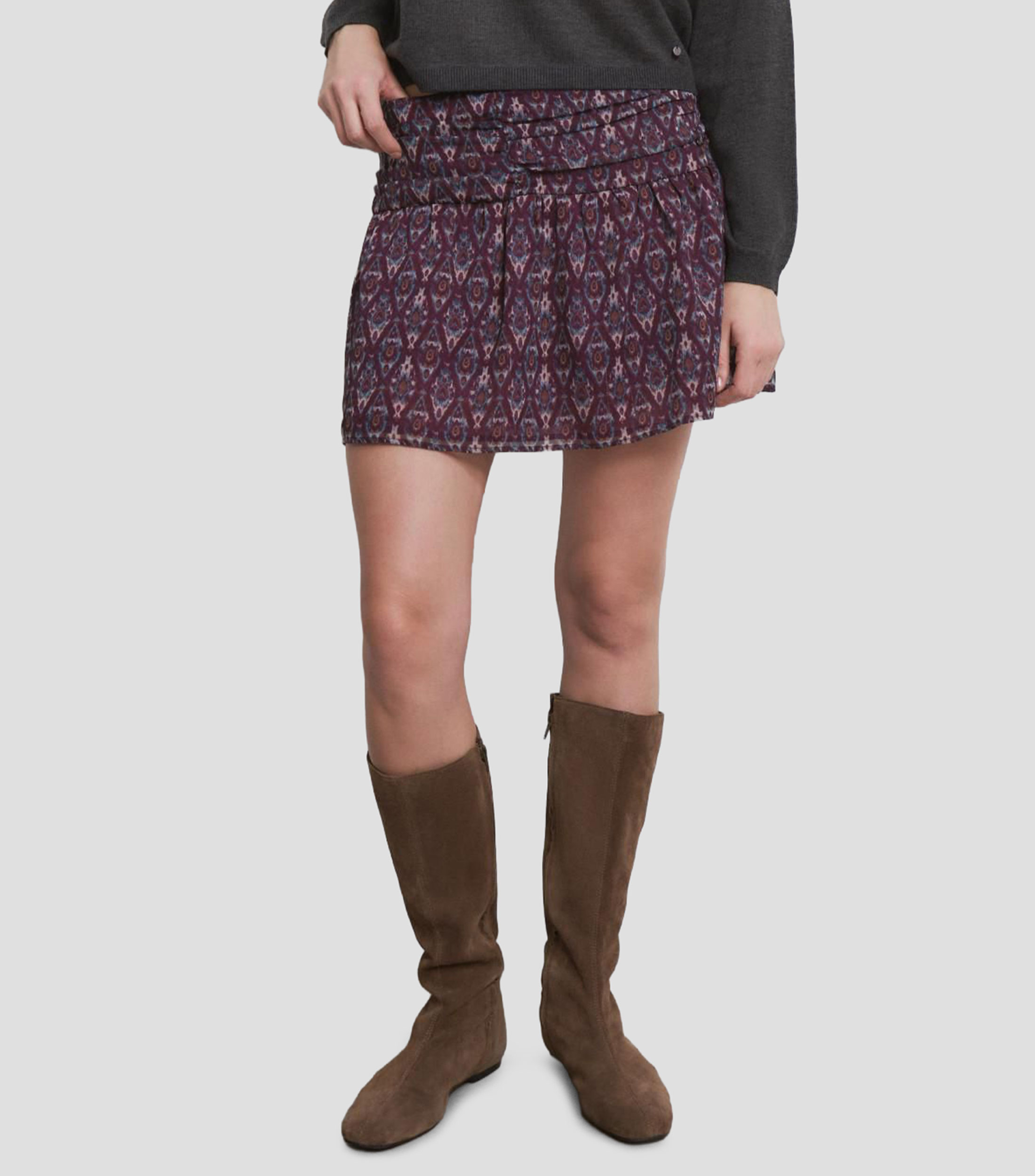 Falda corta de corte recto estampada Mujer
