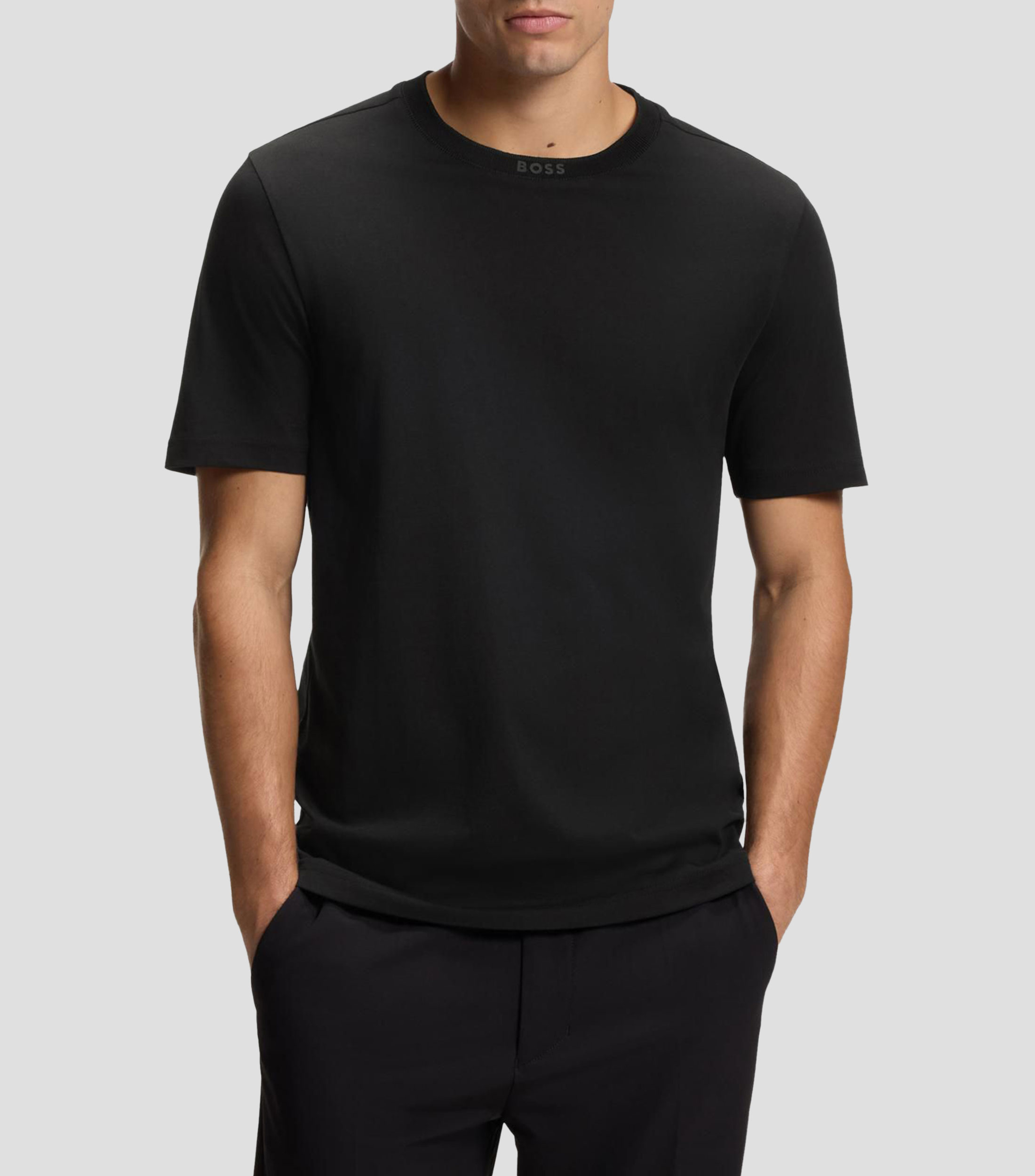Camiseta de punto de algodón con logo en el cuello hombre
