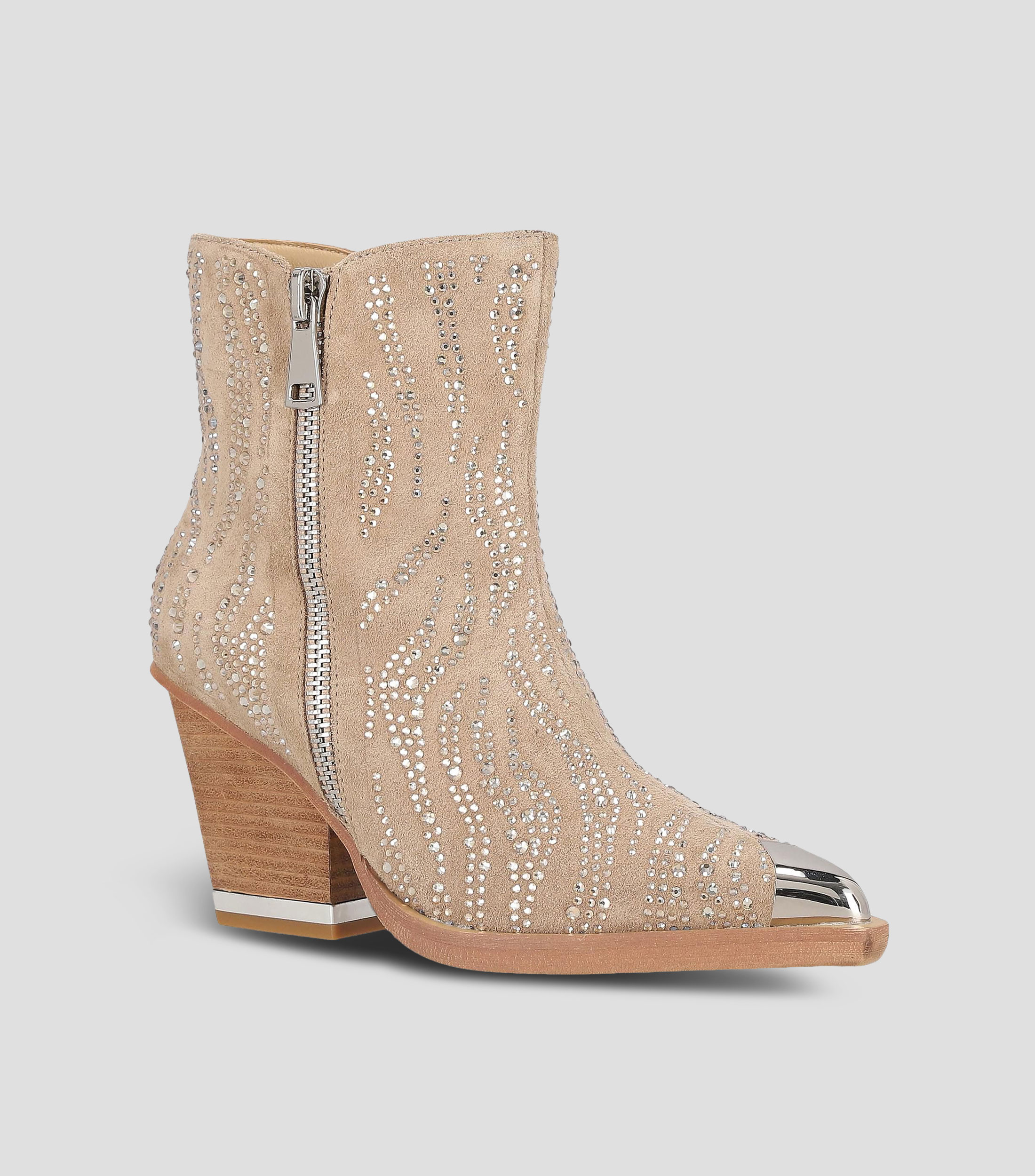 Botines vaqueros en piel con tacon alto cuadrado Mujer