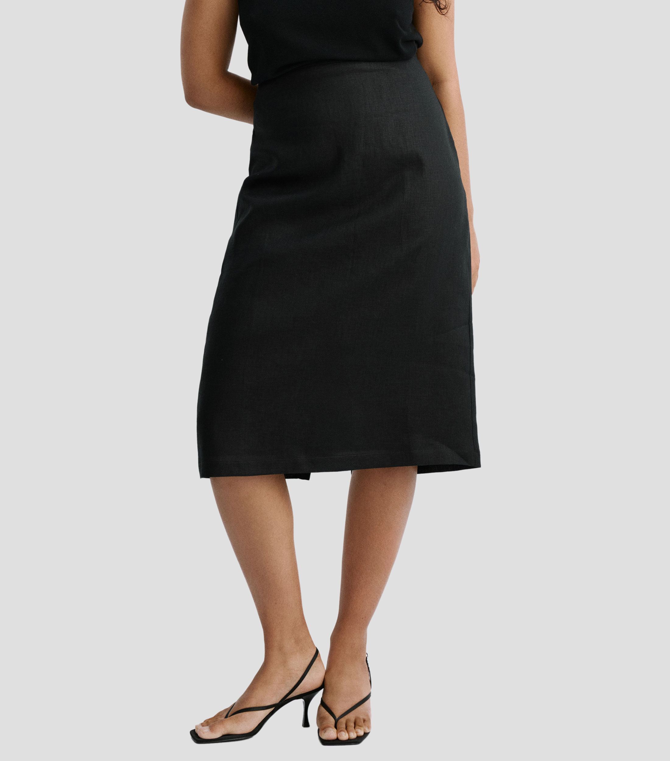 Falda midi de corte recto lisa Mujer