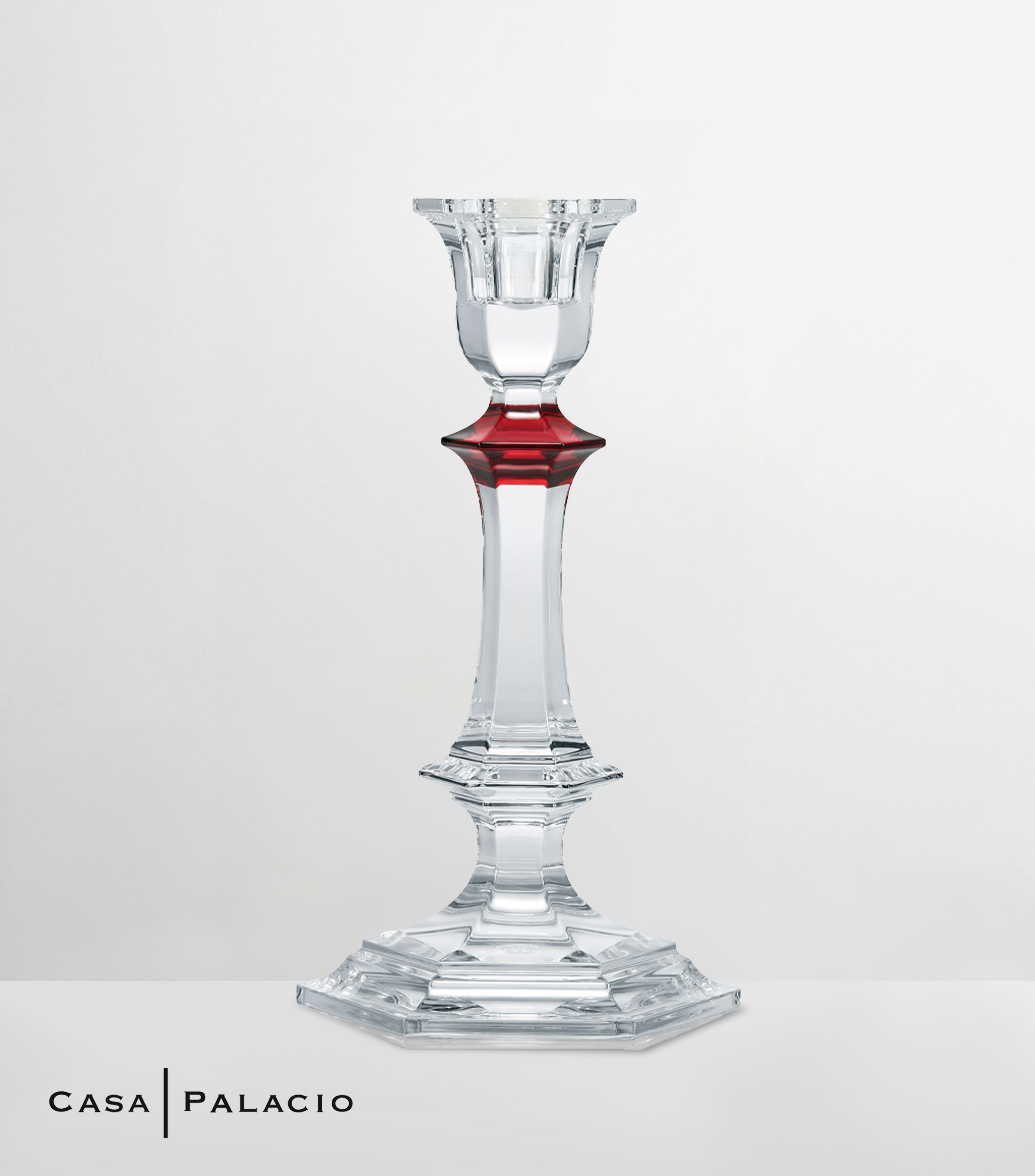 Candelabro Harcourt pomo rojo en cristal