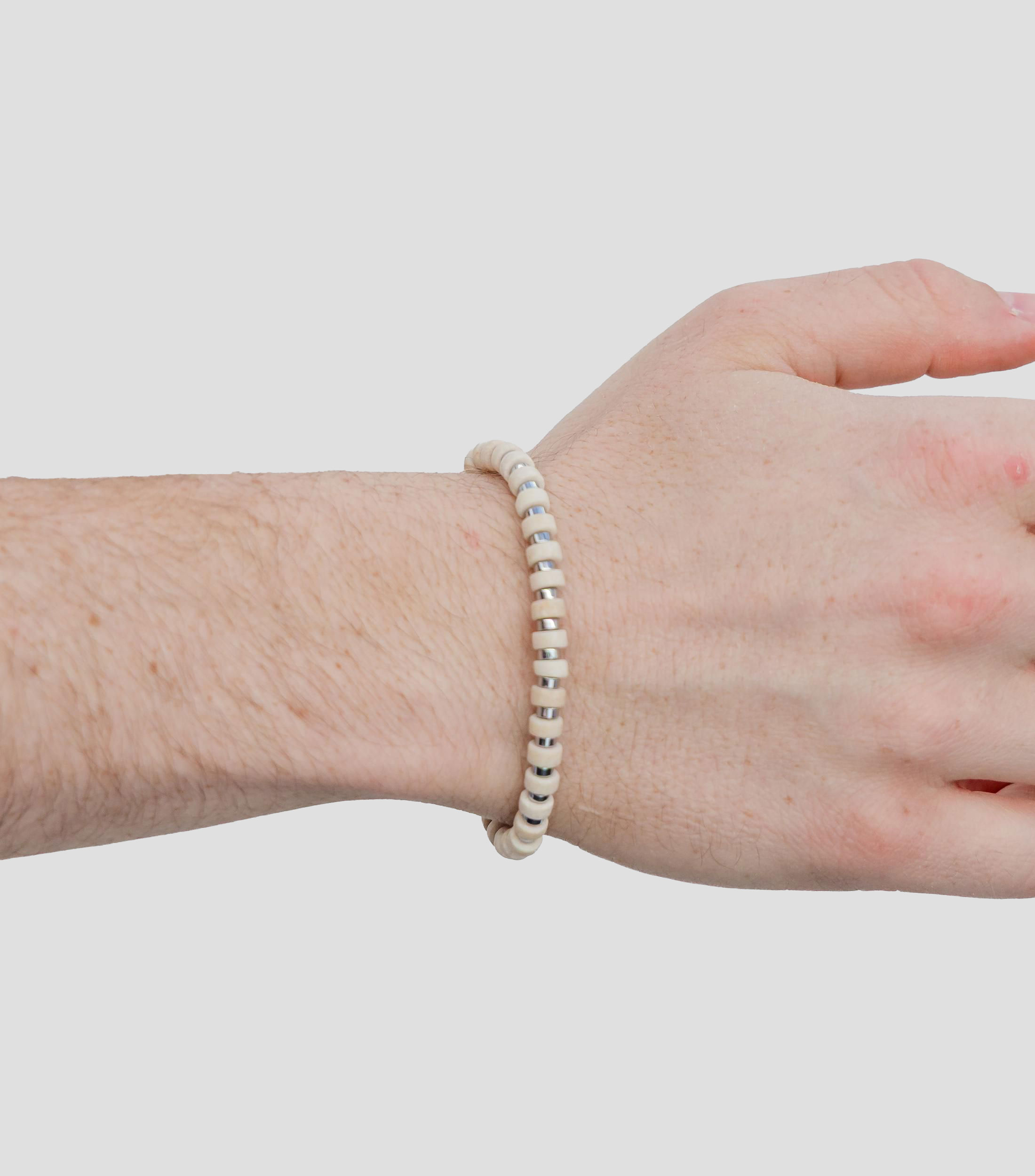 Pulsera en plata 925 blanca con cuentas cilíndricas Hombre