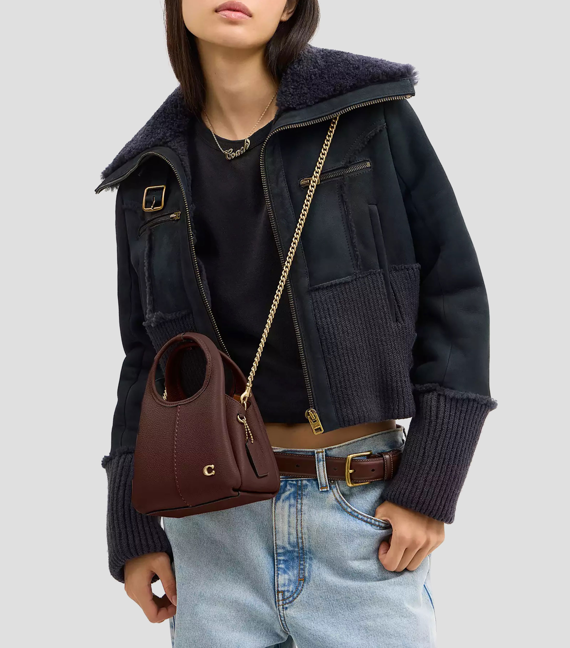 Bolsa Shoulder en cuero de vaca granulada Mujer