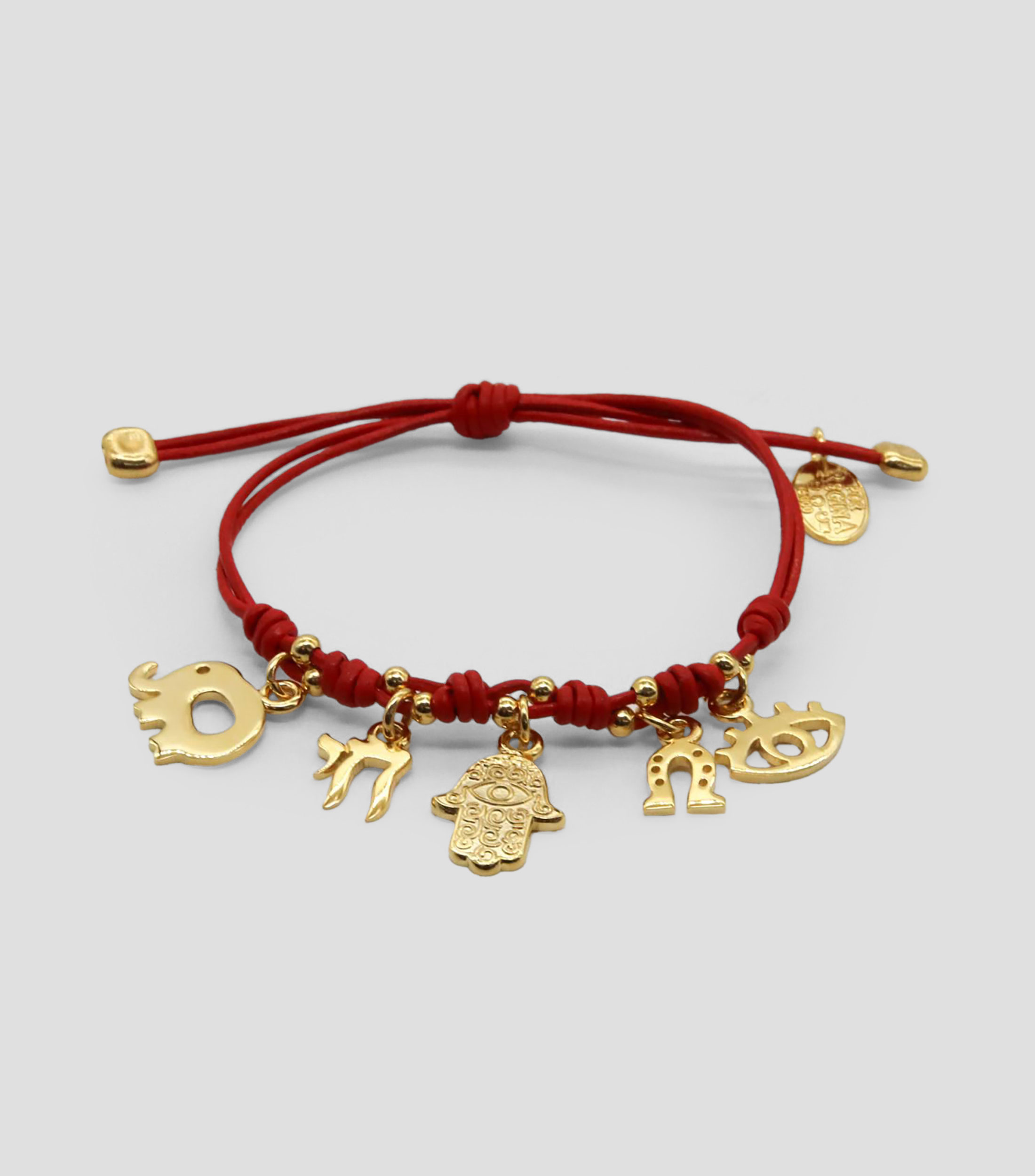 Pulsera de piel con dijes de la suerte Mujer