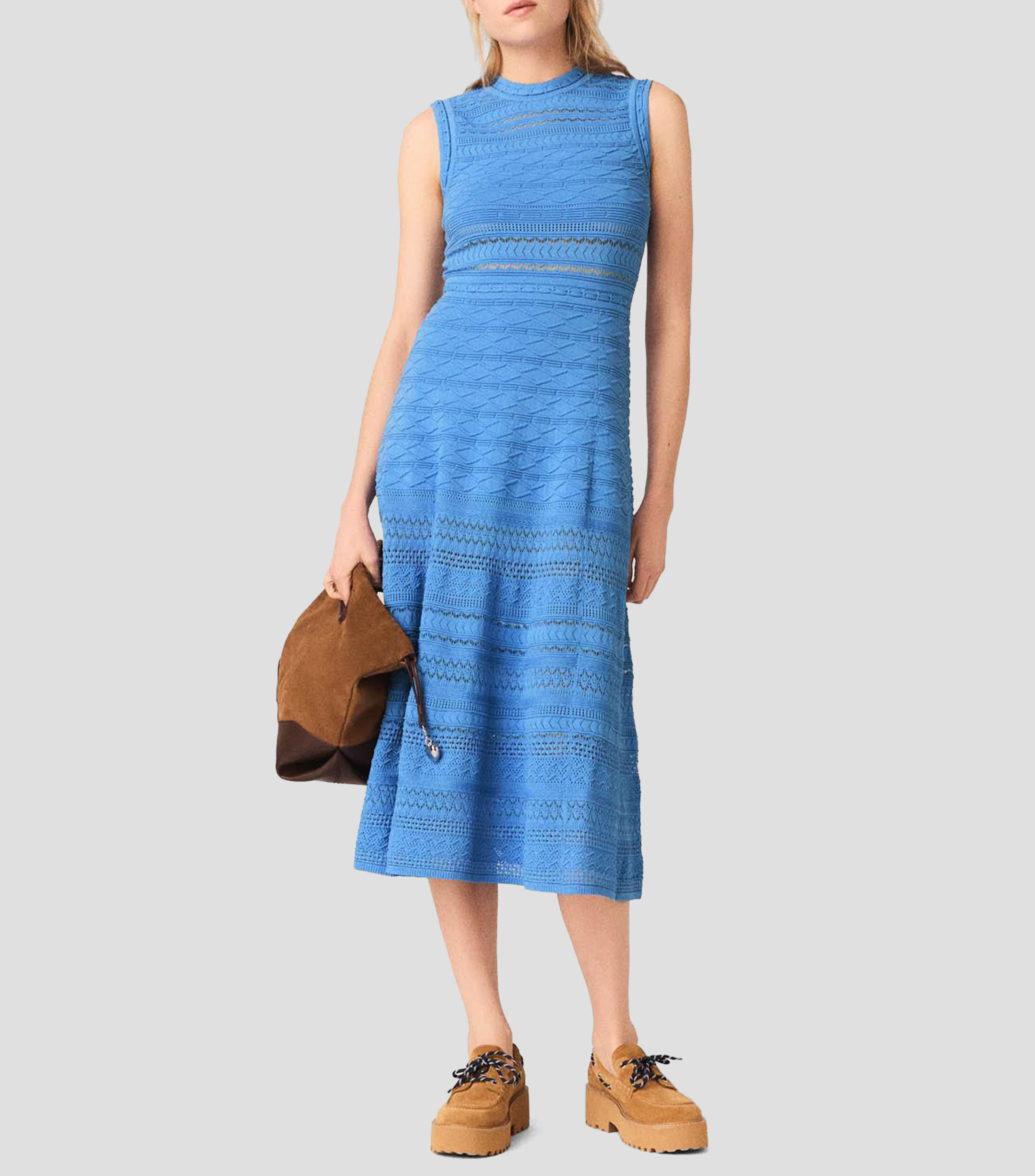 Vestido midi de diseño sólido bordado Mujer