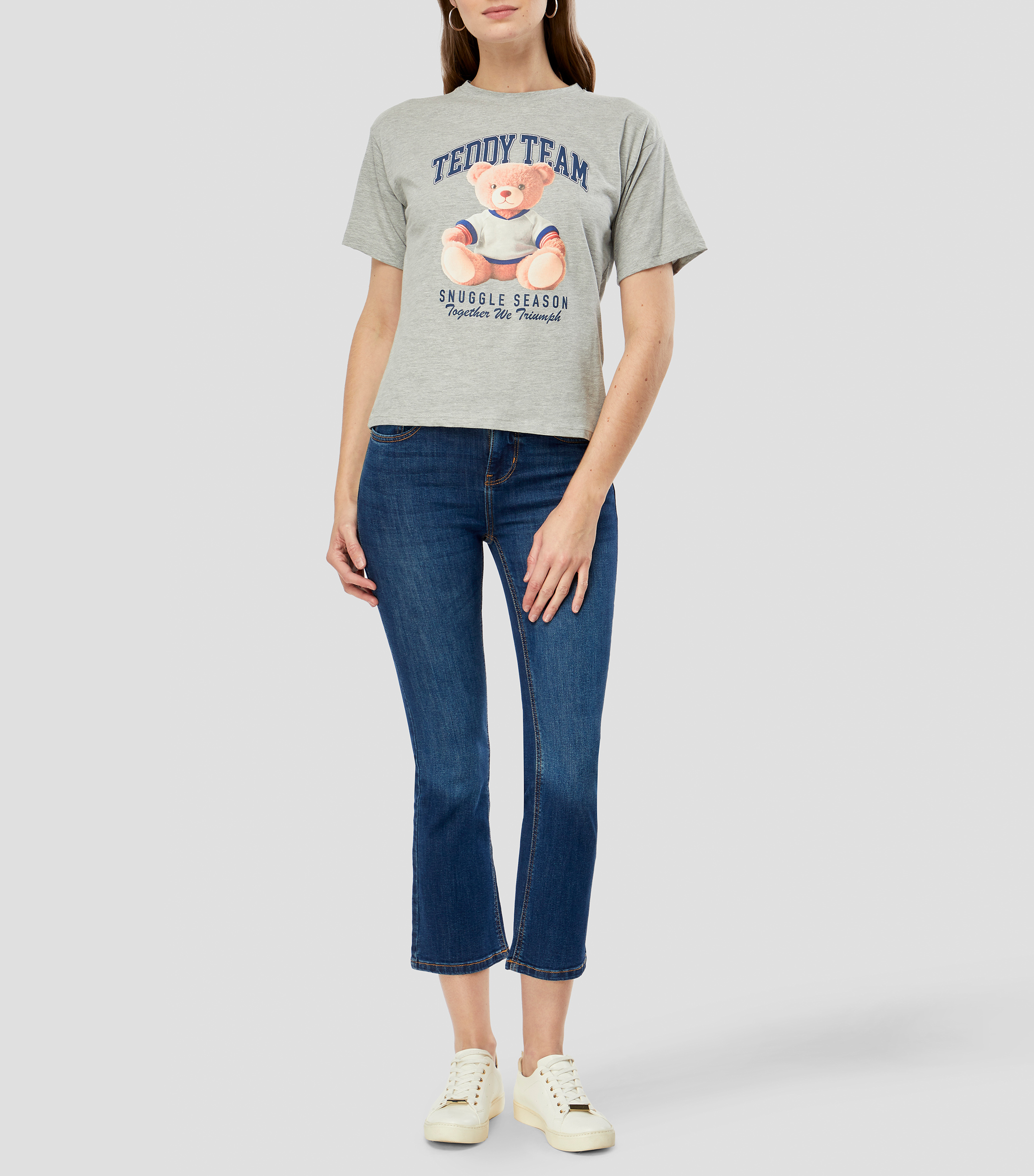 Playera cuello redondo manga corta estampada Mujer
