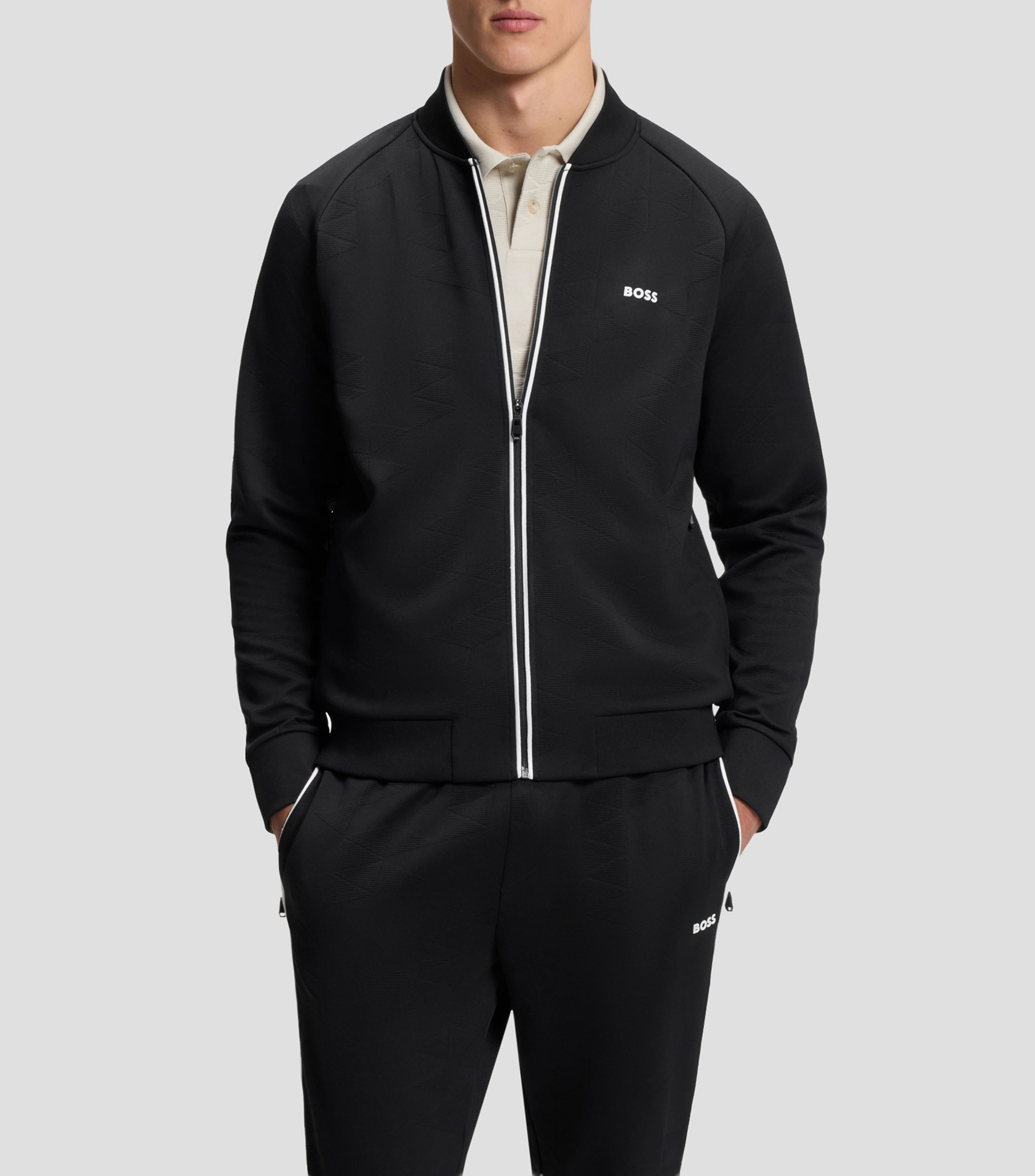 Sudadera de jacquard triangular con cremallera y logo de goma Hombre