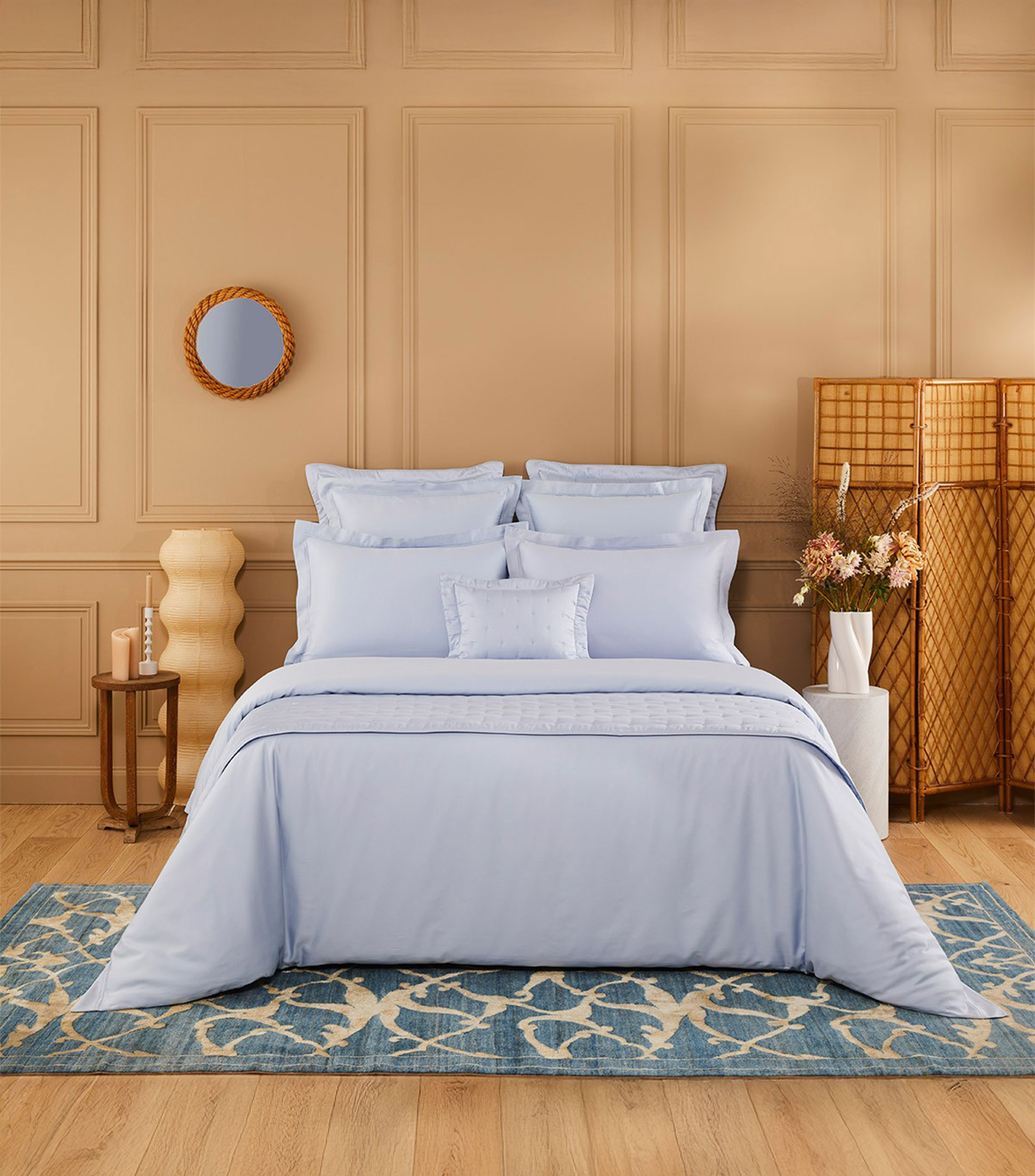 Sábana de cajón king size en algodón Triomphe azul celeste