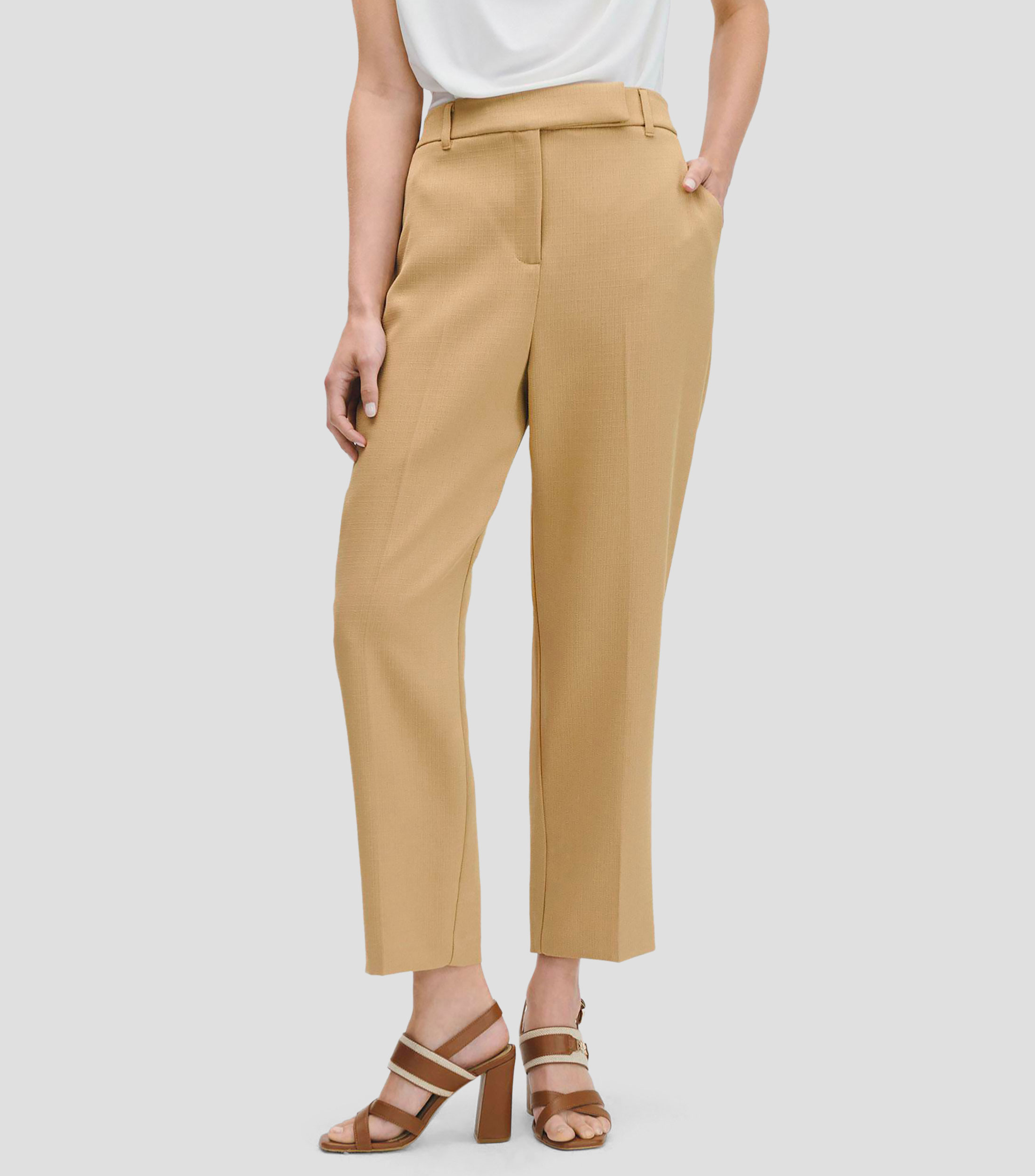 Pantalón recto tiro alto amarillo musgo tejido canasta Mujer