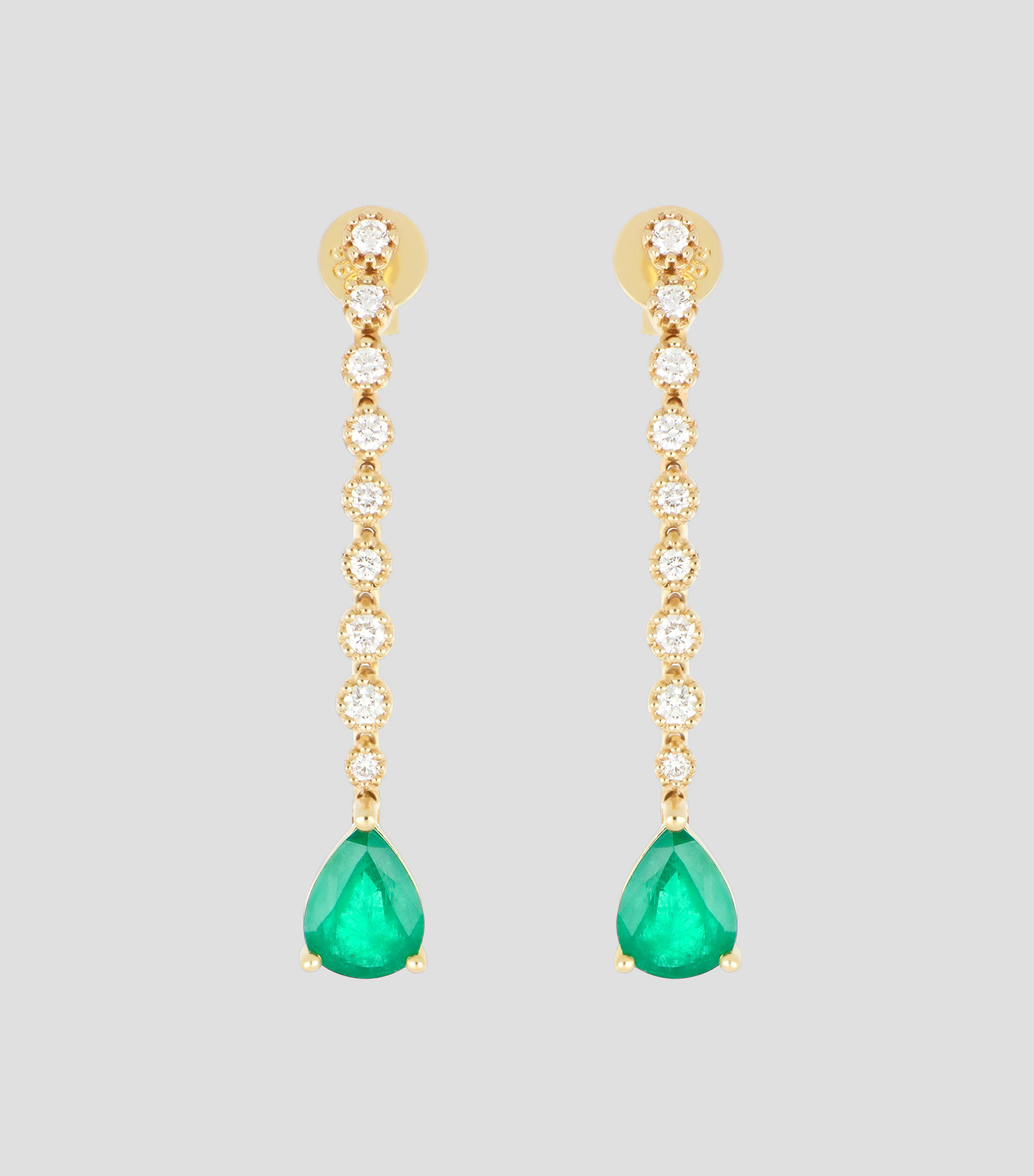 Aretes en oro amarillo de 14 kilates con esmeraldas y diamantes Mujer