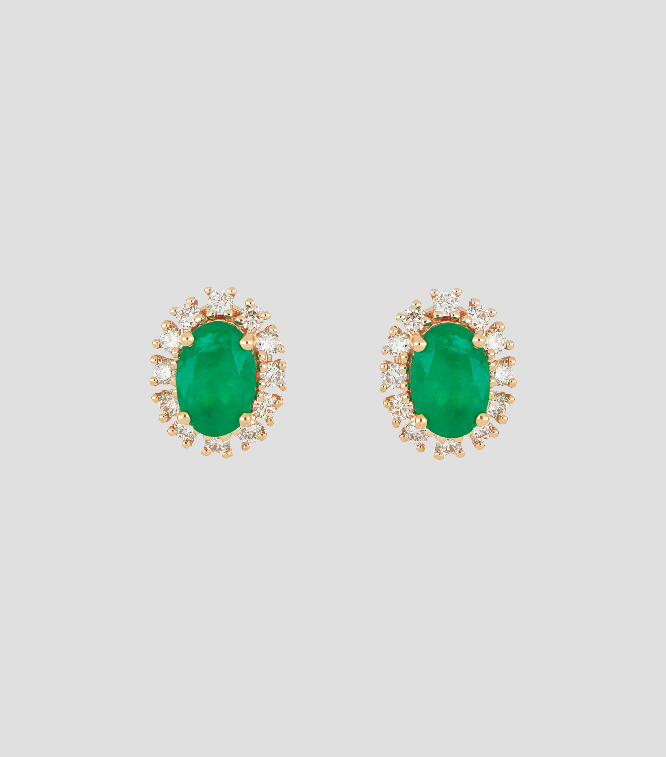 Broqueles en oro amarillo 14 kilates con esmeralda y diamantes Mujer