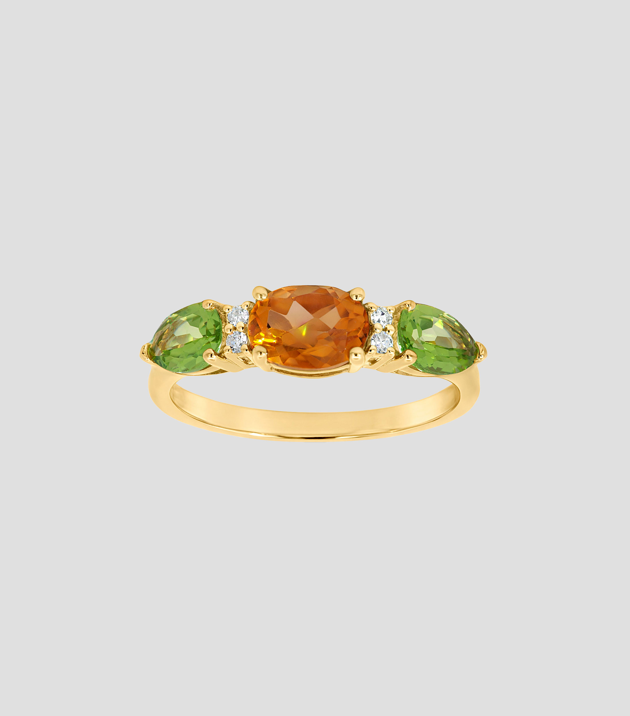 Anillo churumbela en oro amarillo de 14 kilates con citrino, peridoto y diamantes Mujer
