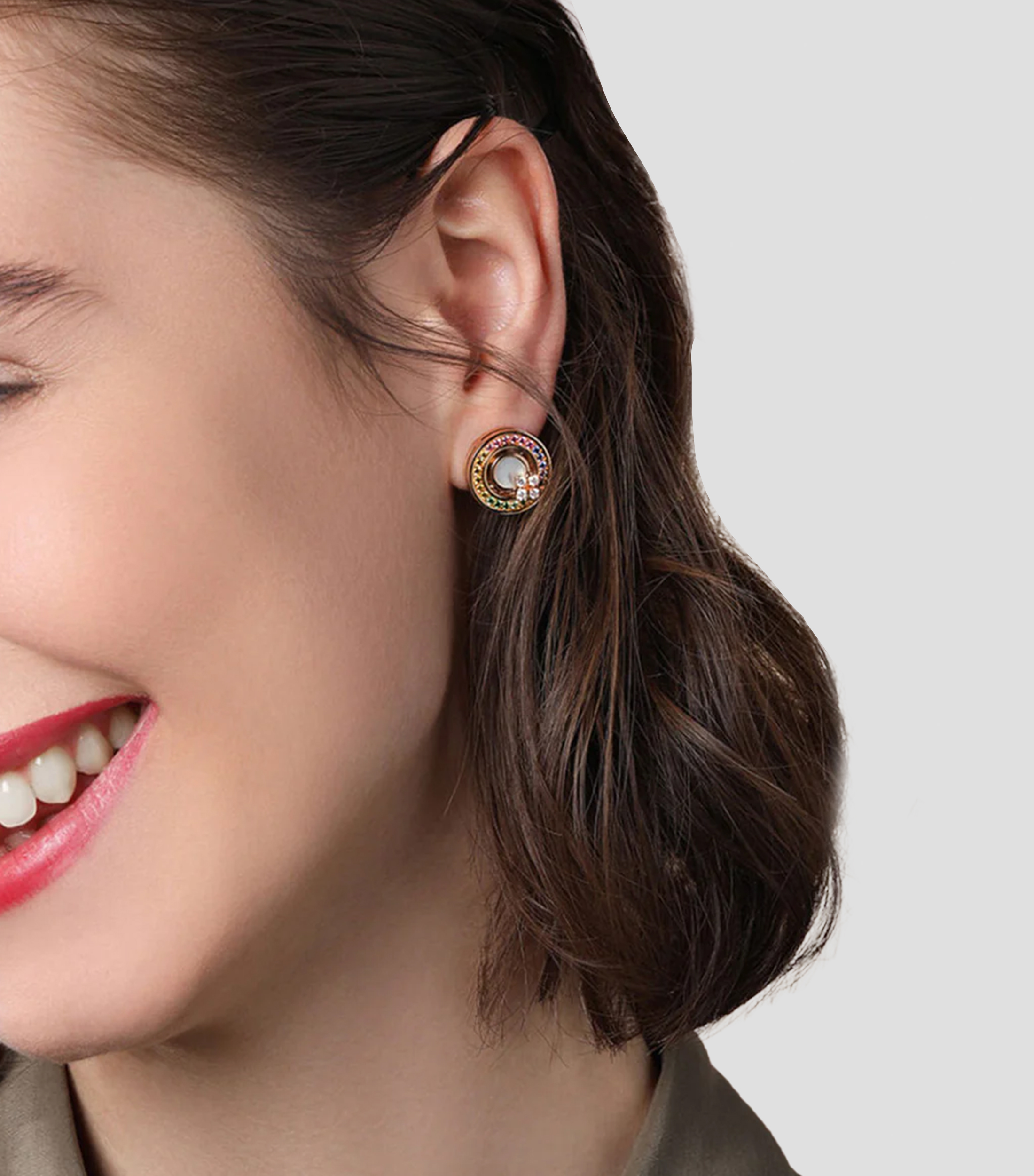 Aretes redondos en oro rosa de 18 kilates con diamantes y zafiros Love in Verona Mujer