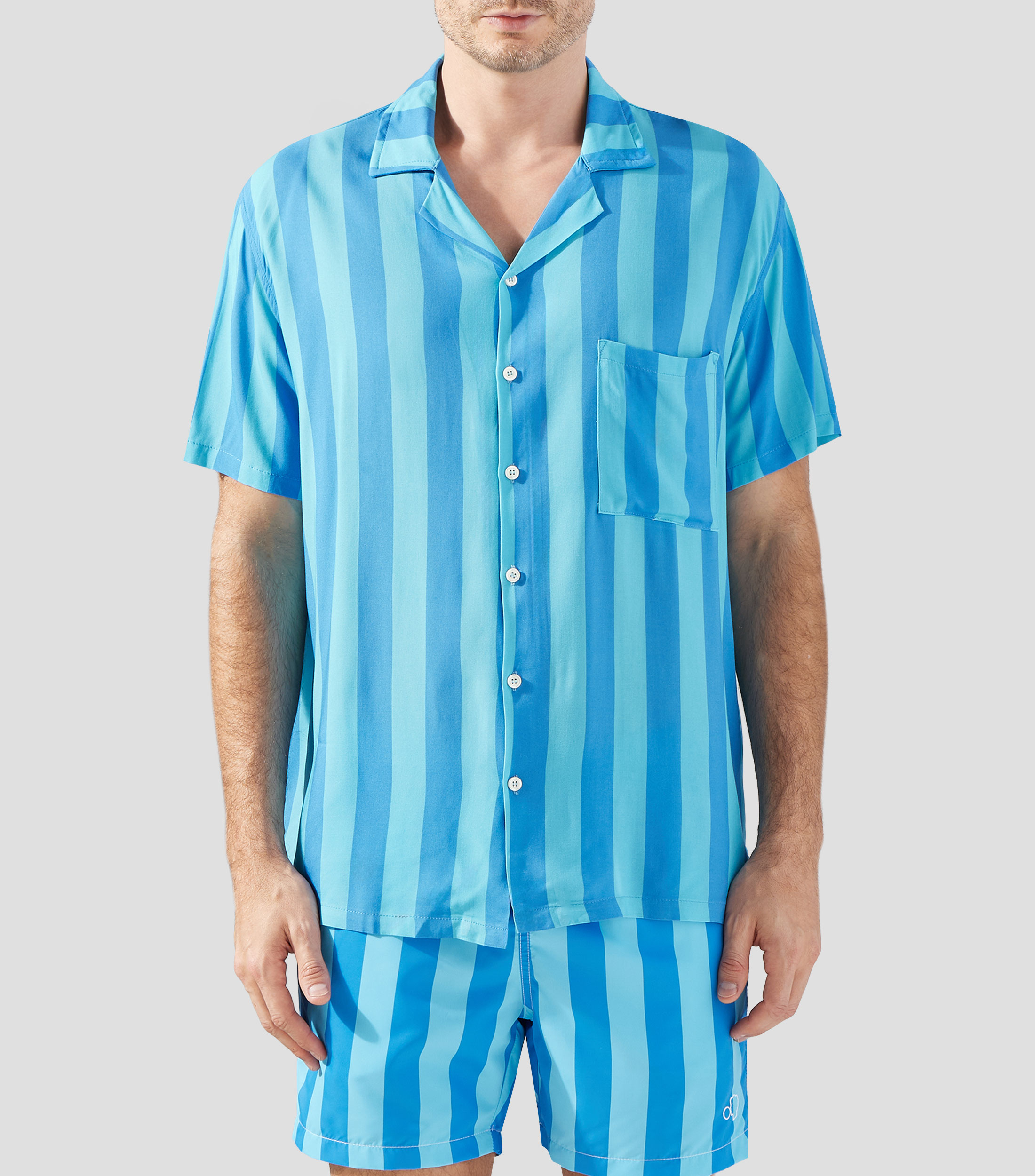 Camisa de rayas manga corta de playa Hombre