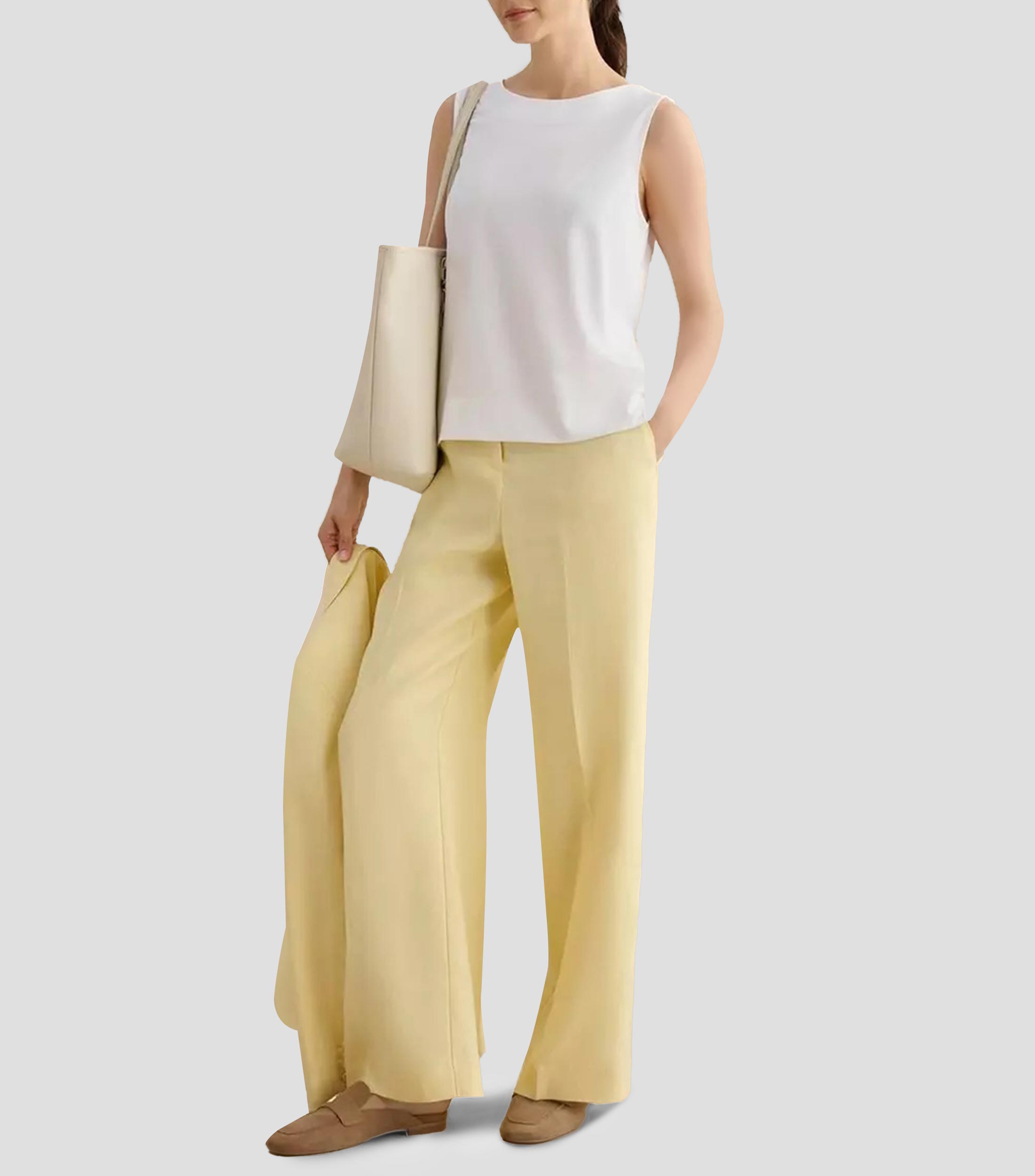 Top cuello redondo sin mangas liso Mujer