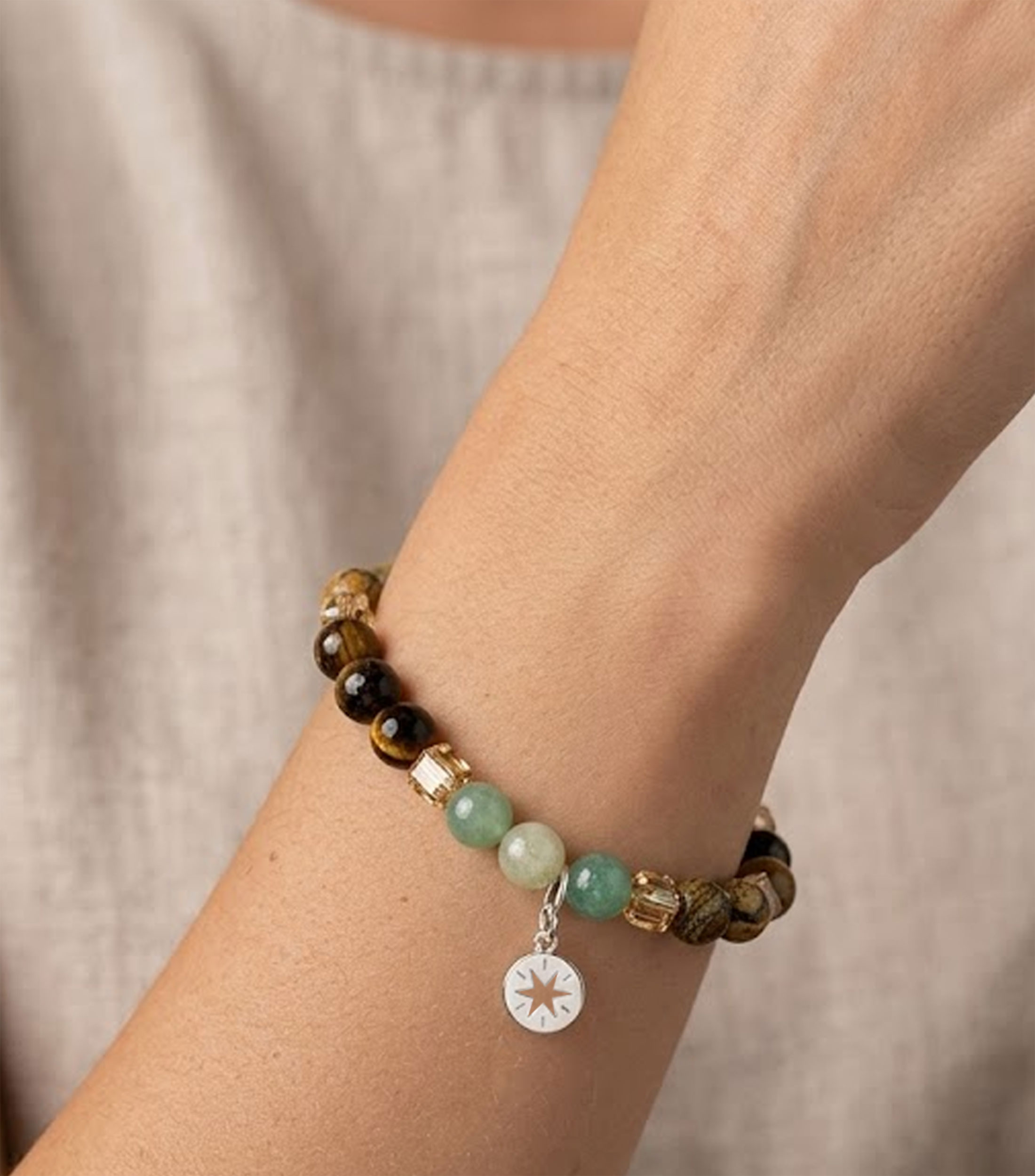 Pulsera en Plata .925 con amazonita y cuentas Mujer