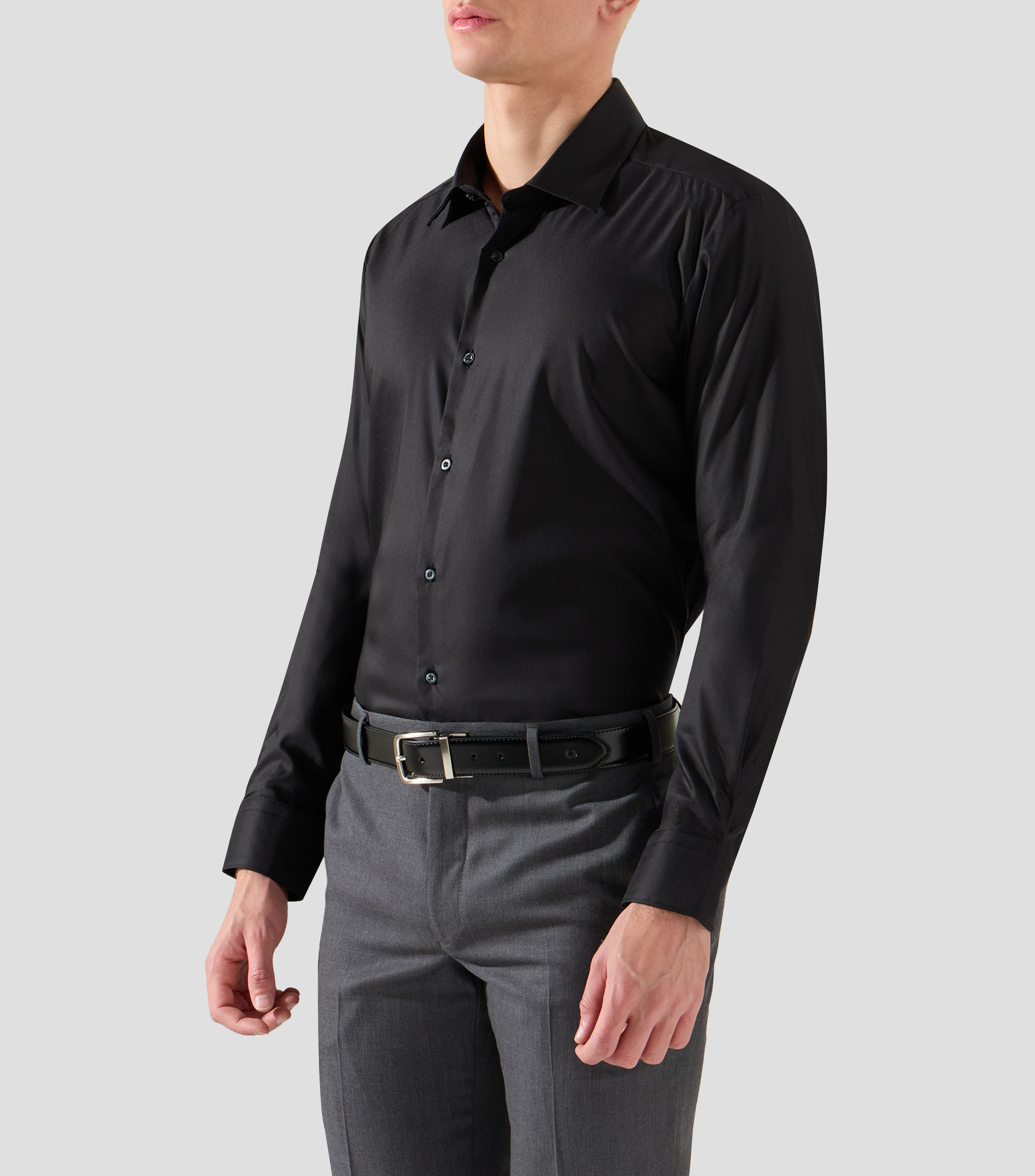 Camisa de vestir lisa con manga larga Hombre