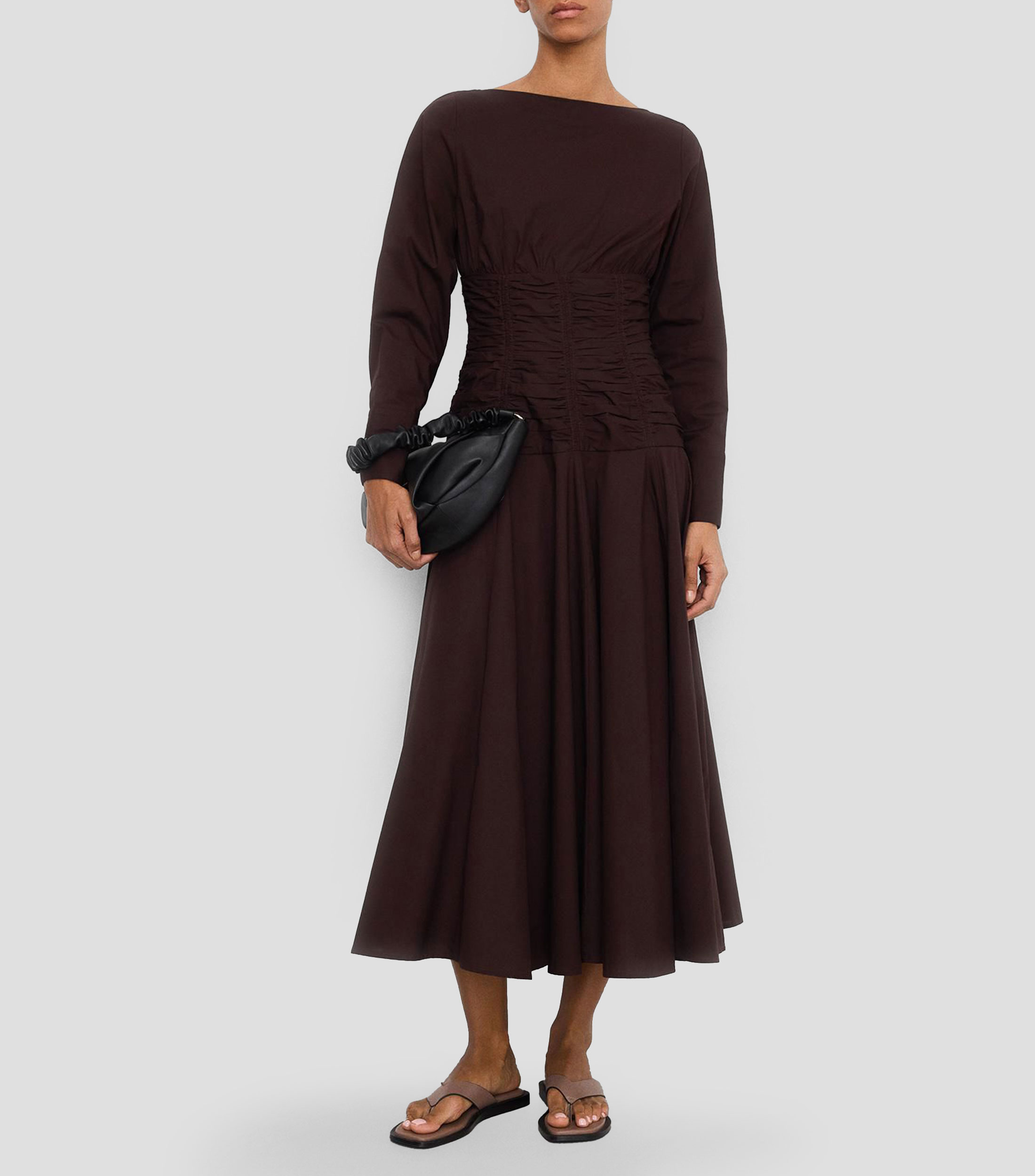 Vestido midi de manga larga liso Mujer