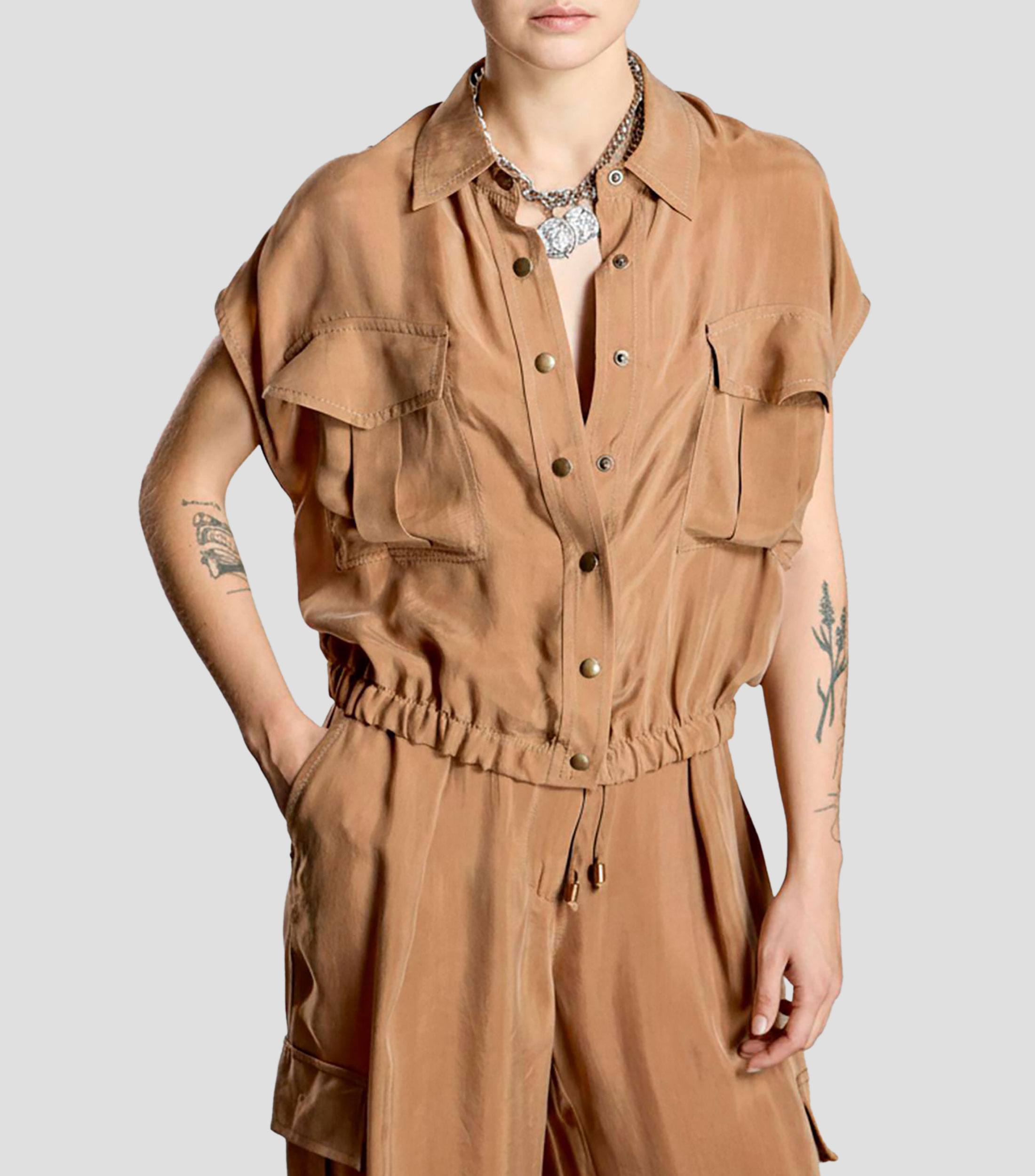 Blusa lisa manga corta Mujer