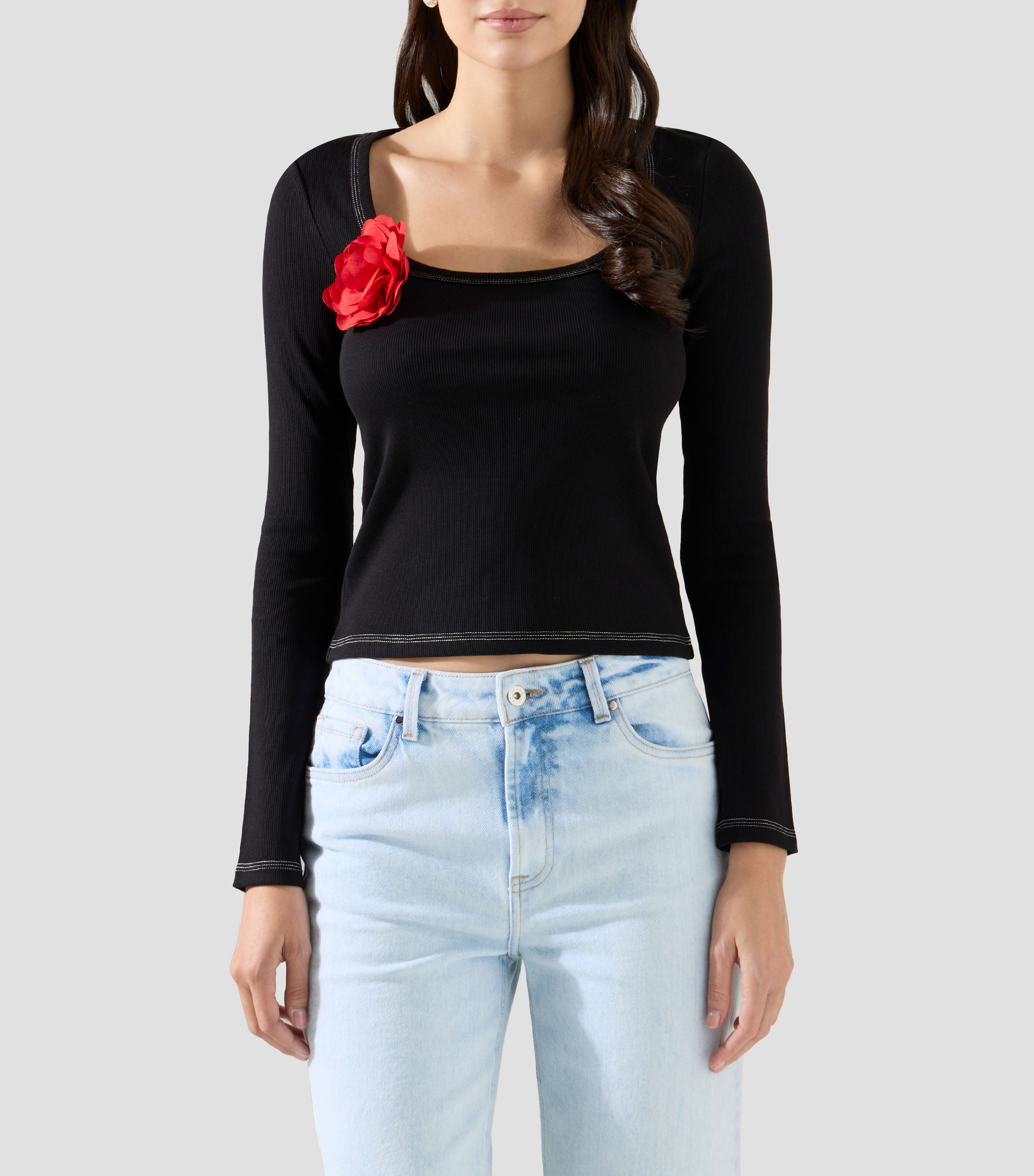 Blusa lisa con manga larga Mujer
