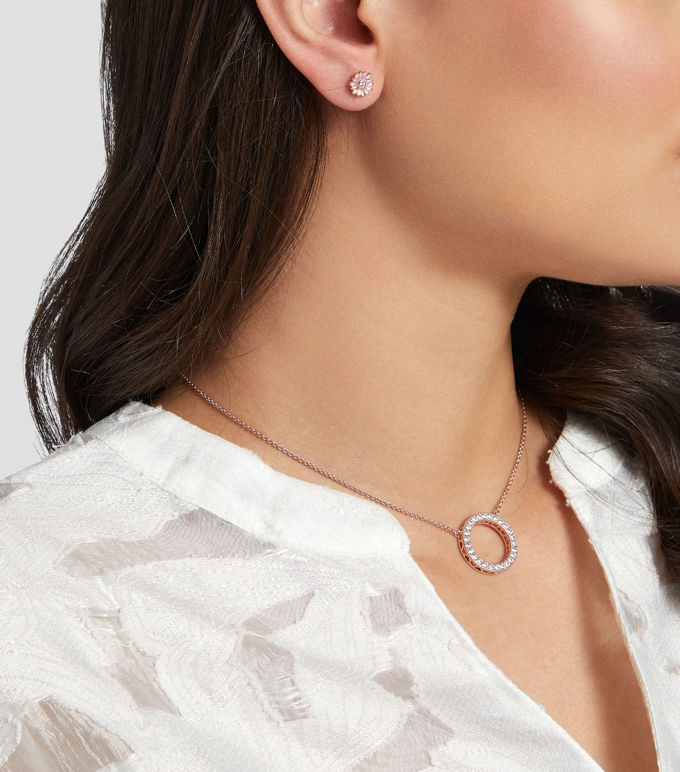 Aretes de botón en plata .925 con zirconia cúbica Margarita Rose Mujer