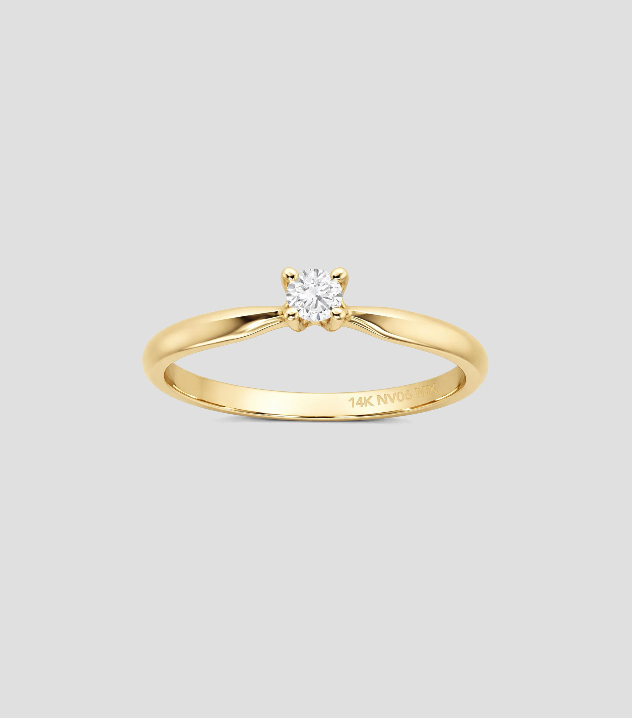 Anillo solitario en Oro amarillo de 14 Kilates con diamante Mujer