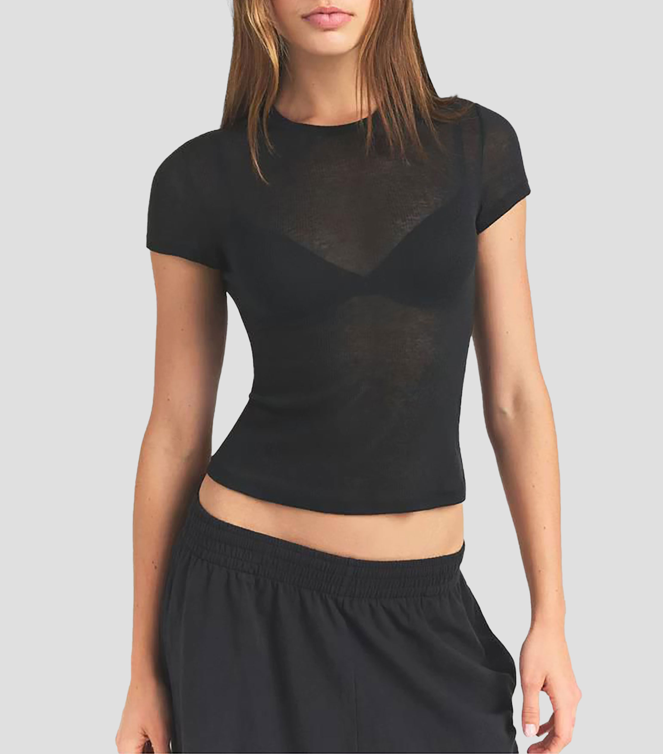 Playera cuello redondo manga corta lisa Mujer