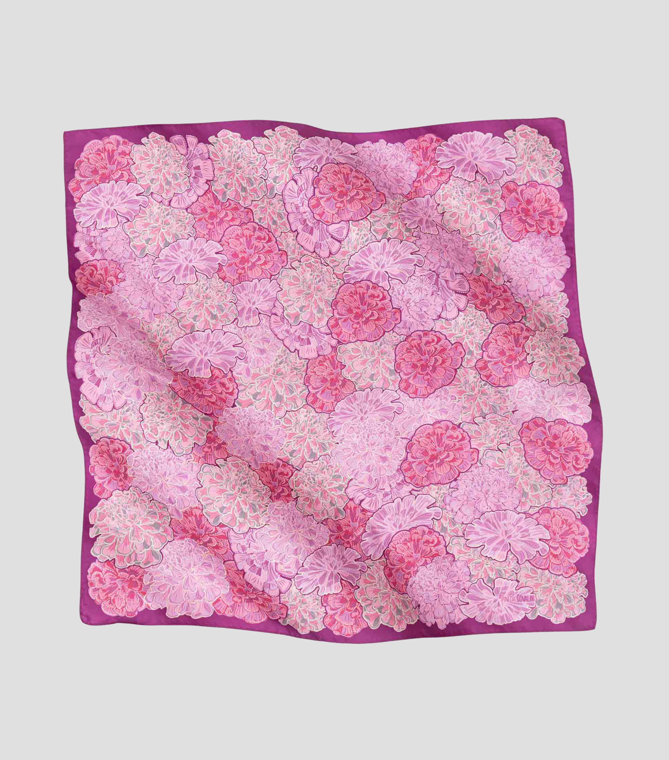 Mascada de seda palo de rosa con flores de cempasúchil Mujer