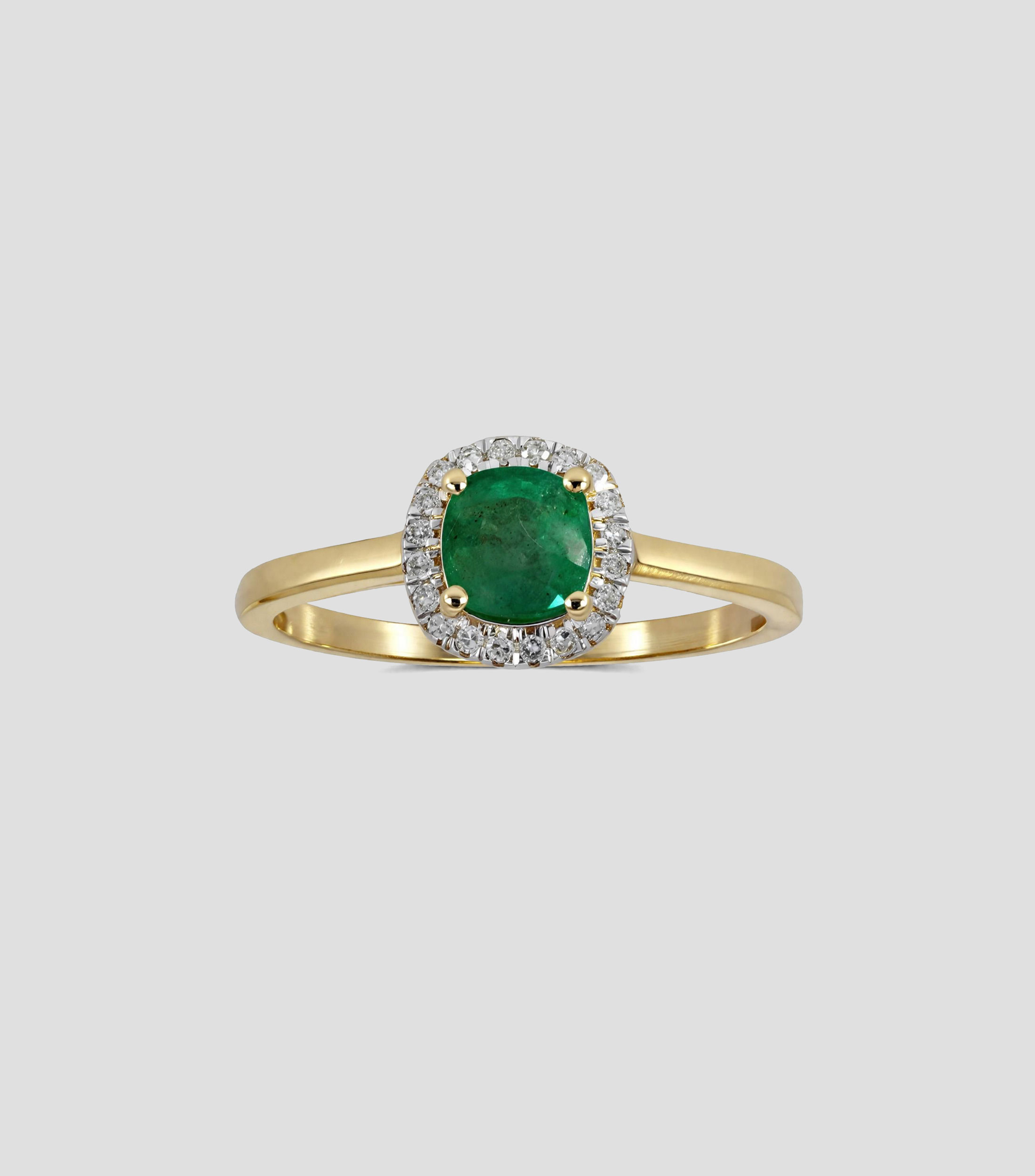 Anillo en Oro amarillo de 14 Kilates con esmeralda y diamantes Mujer