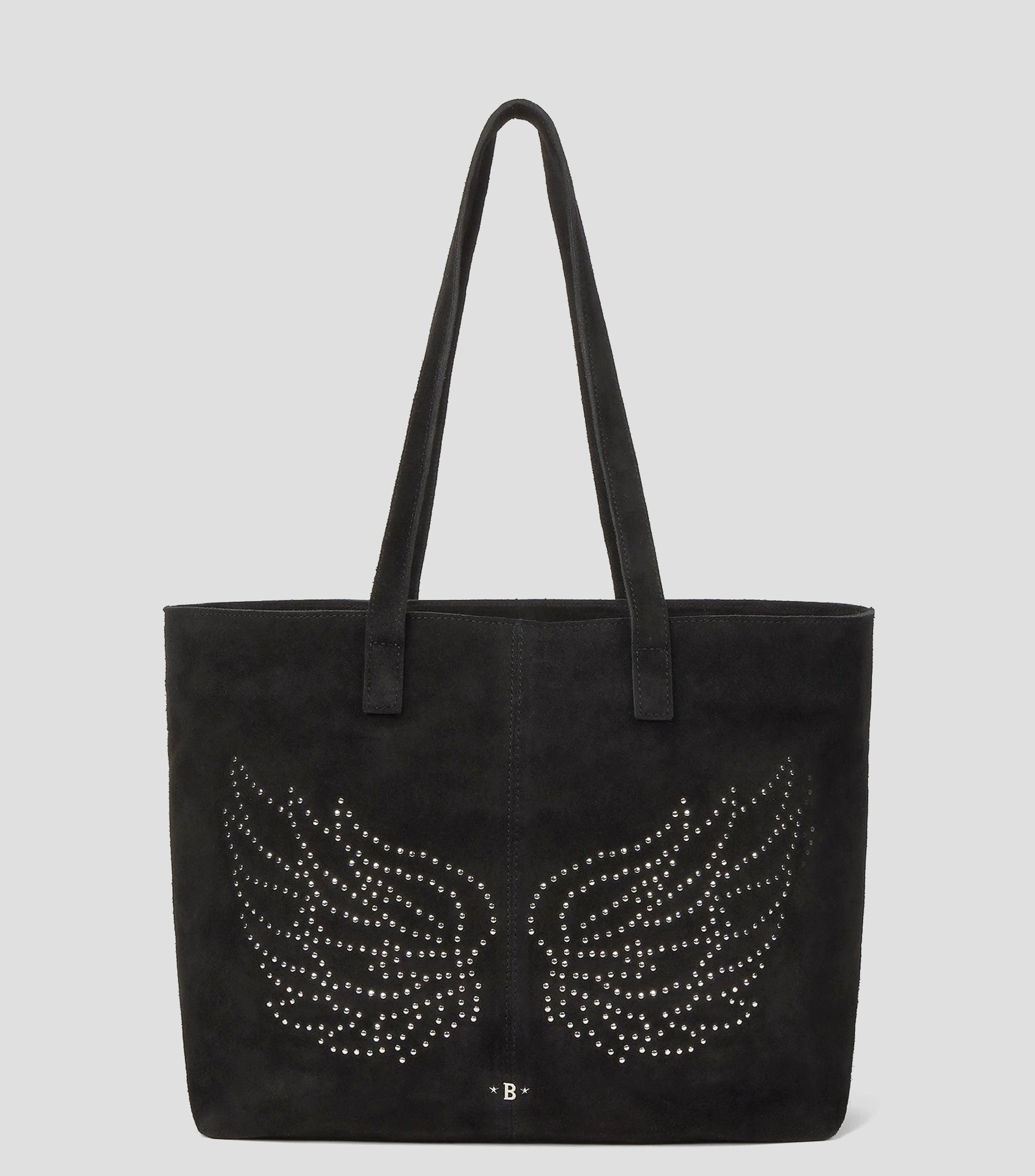Bolsa tipo tote negra en piel lisa Mujer