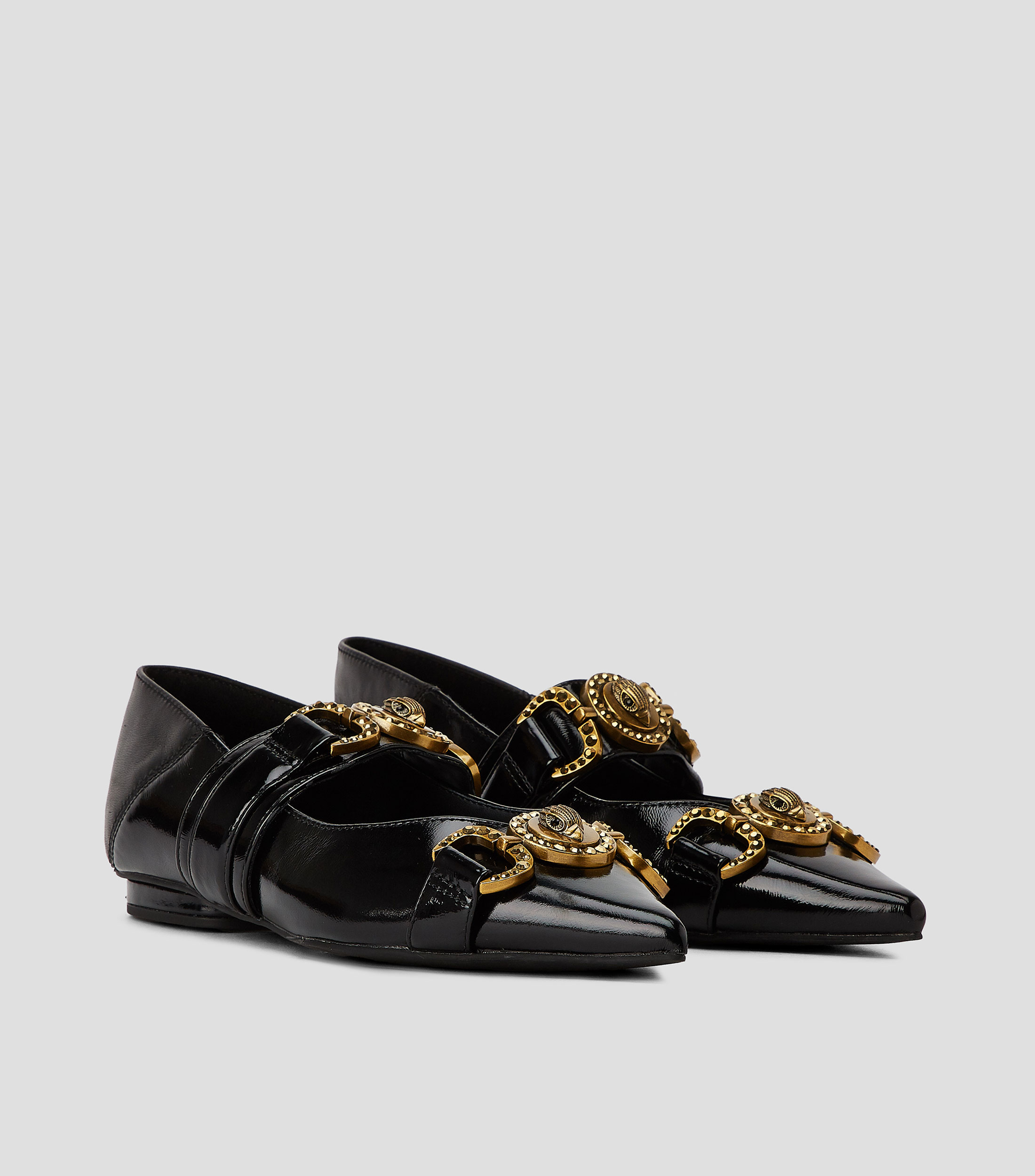 Flats Mansion Point en piel con tacón cuadrado y herrajes Mujer
