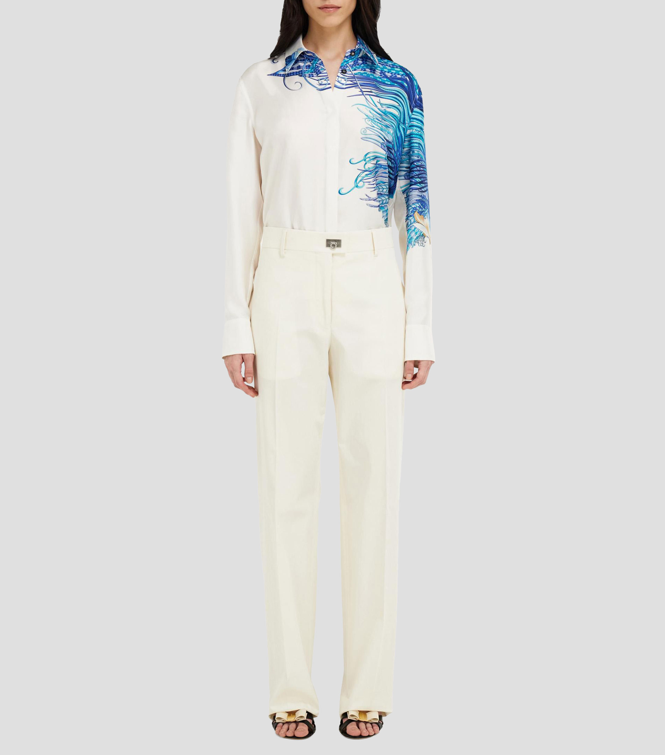 Camisa de seda estampado Espectáculo de plumas Mujer