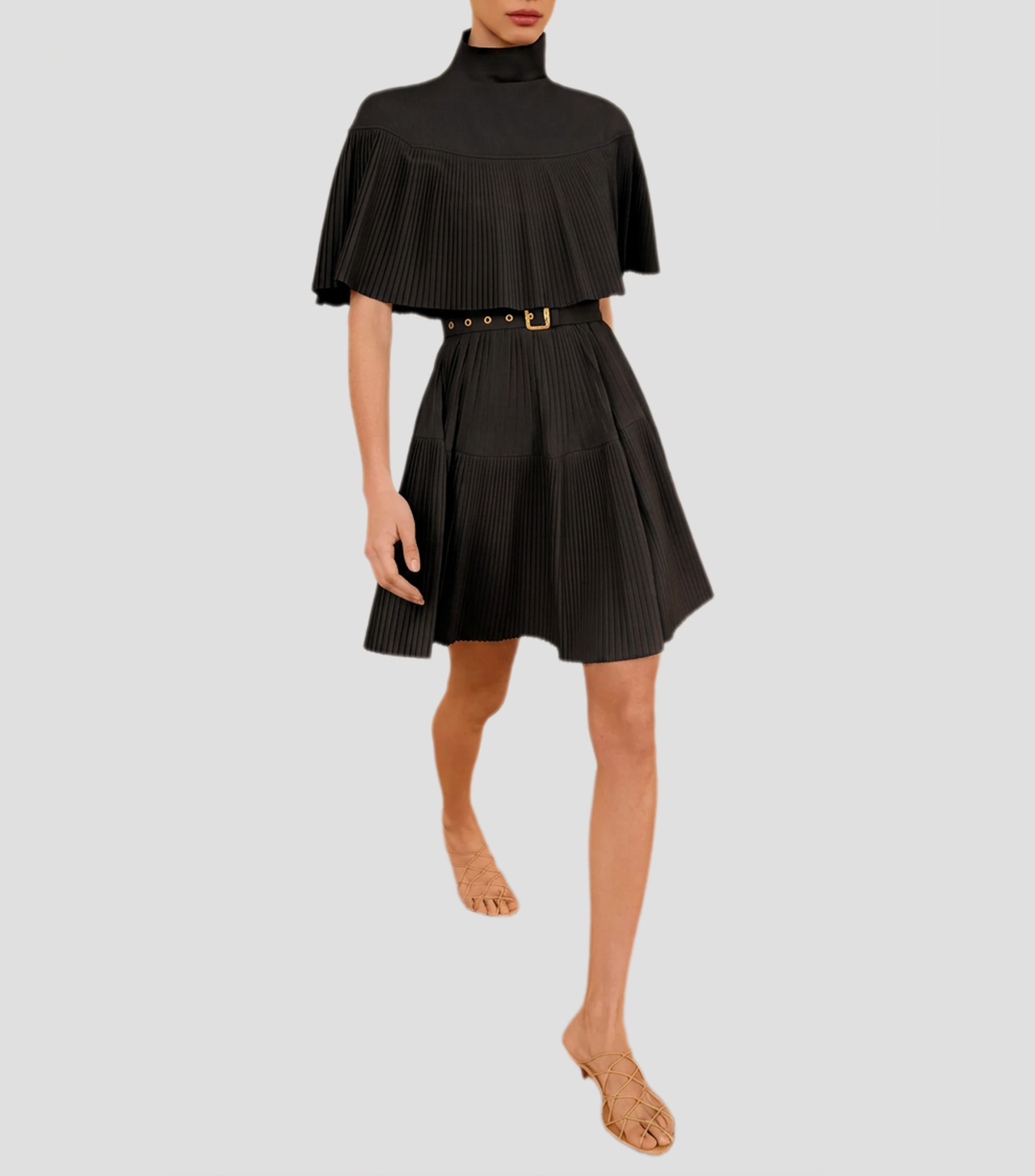 Vestido corto liso con detalle plisado Mujer