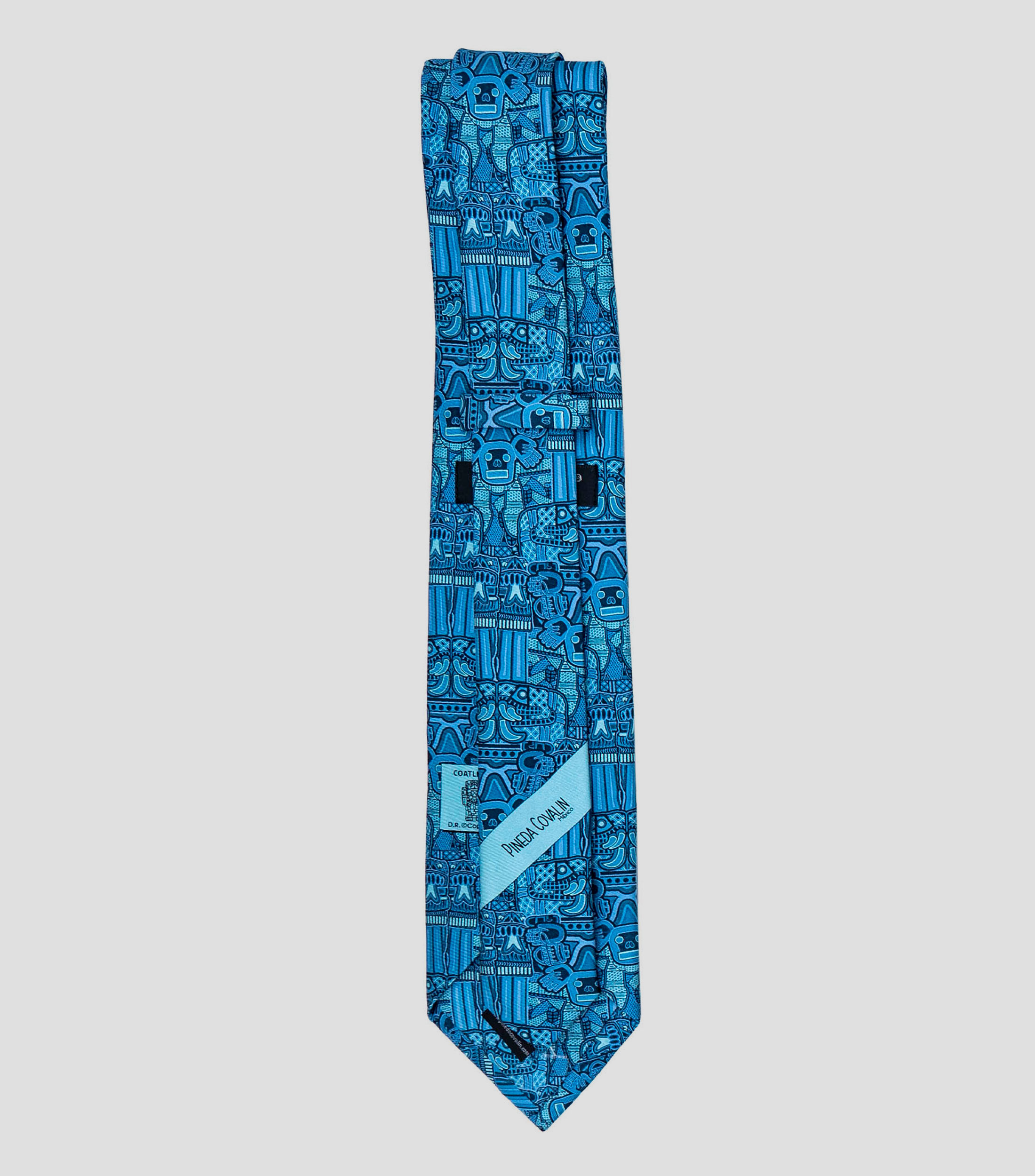 Corbata ancha en seda turquesa con Coatlicues