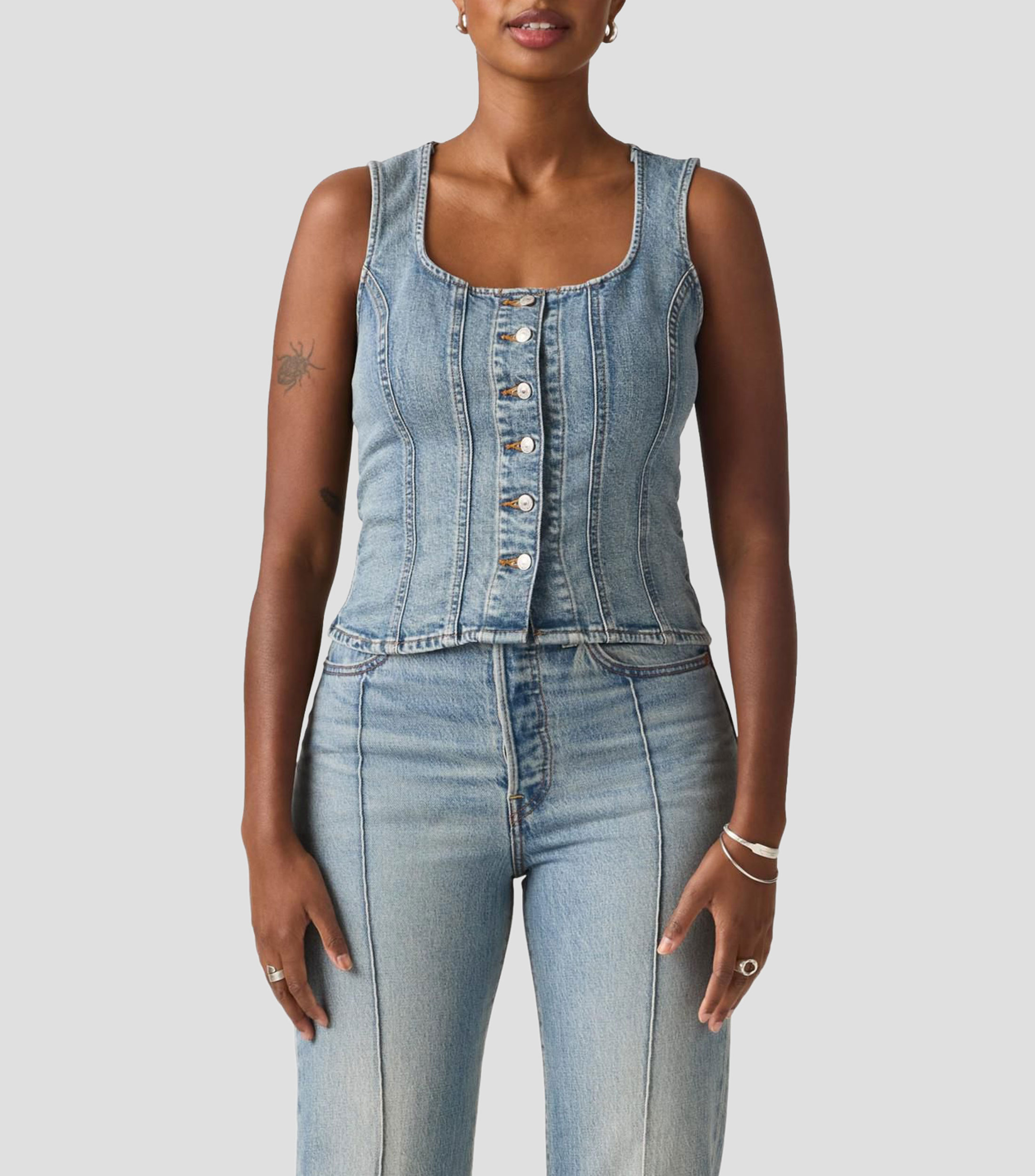 Blusa lisa de mezclilla sin mangas Mujer