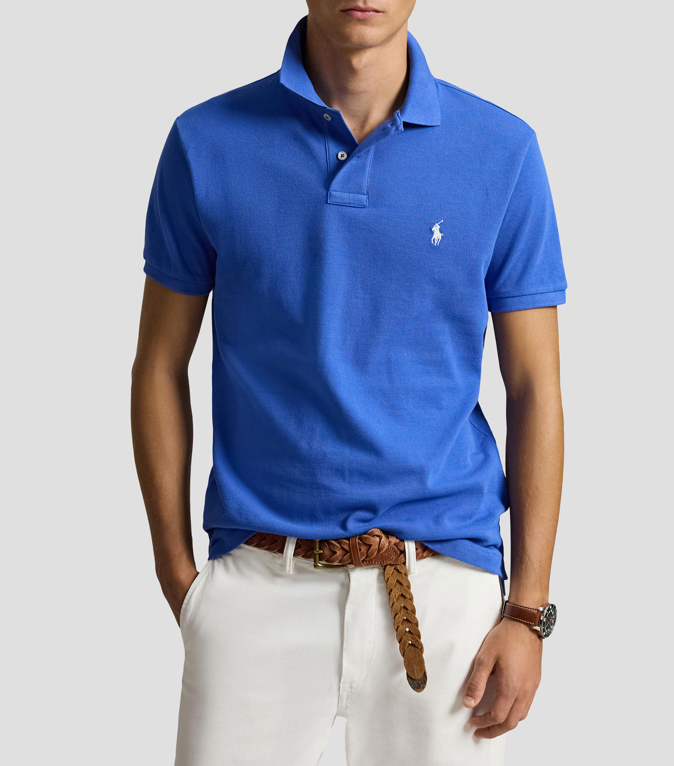 Playera tipo polo con manga corta lisa Hombre